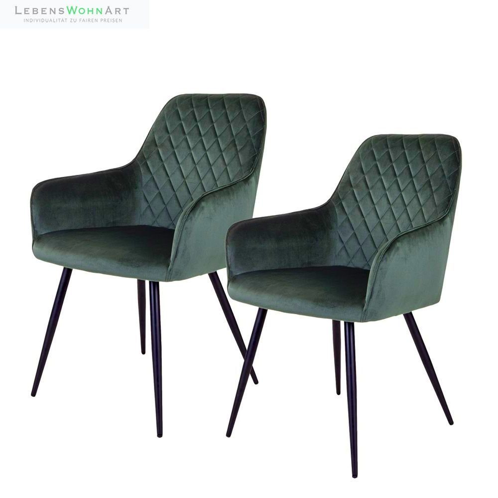 Stuhl 2er Set - Eleganter Stuhl BORA grün Samt Esszimmerstuhl