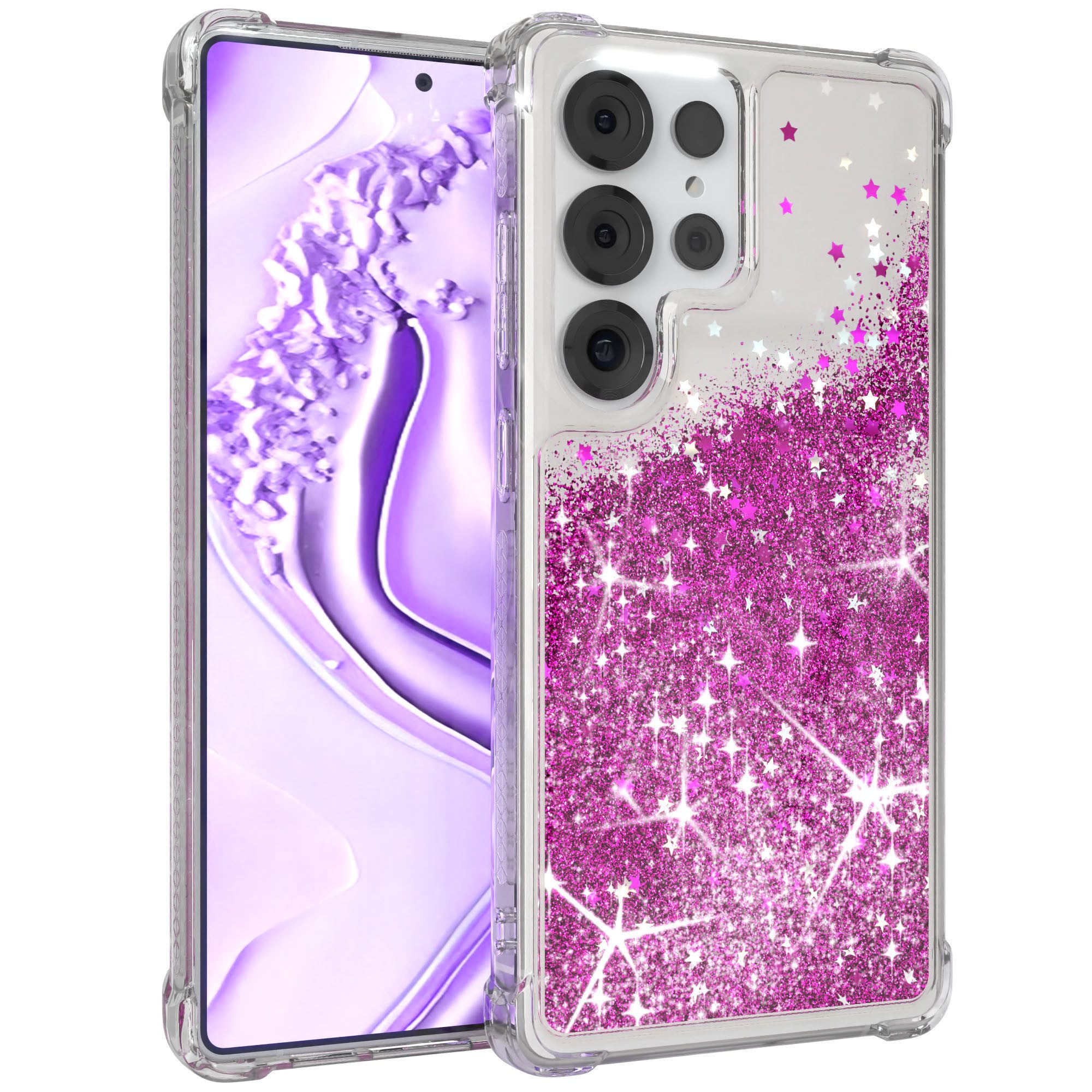 EAZY CASE Handyhülle Liquid Glittery Case für Samsung Galaxy S25 Ultra 6,9 Zoll, Bumper Case Back Cover Glitter Glossy Handyhülle Etui Violett Lila
