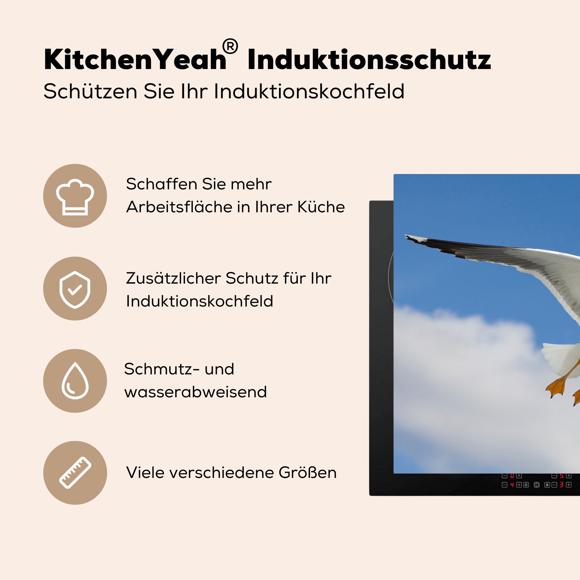 MuchoWow Herdblende-/Abdeckplatte Vogel Vinyl, für Himmel, Schutz Möwe Induktionskochfeld küche, Ceranfeldabdeckung cm, (1 81x52 tlg), - - die