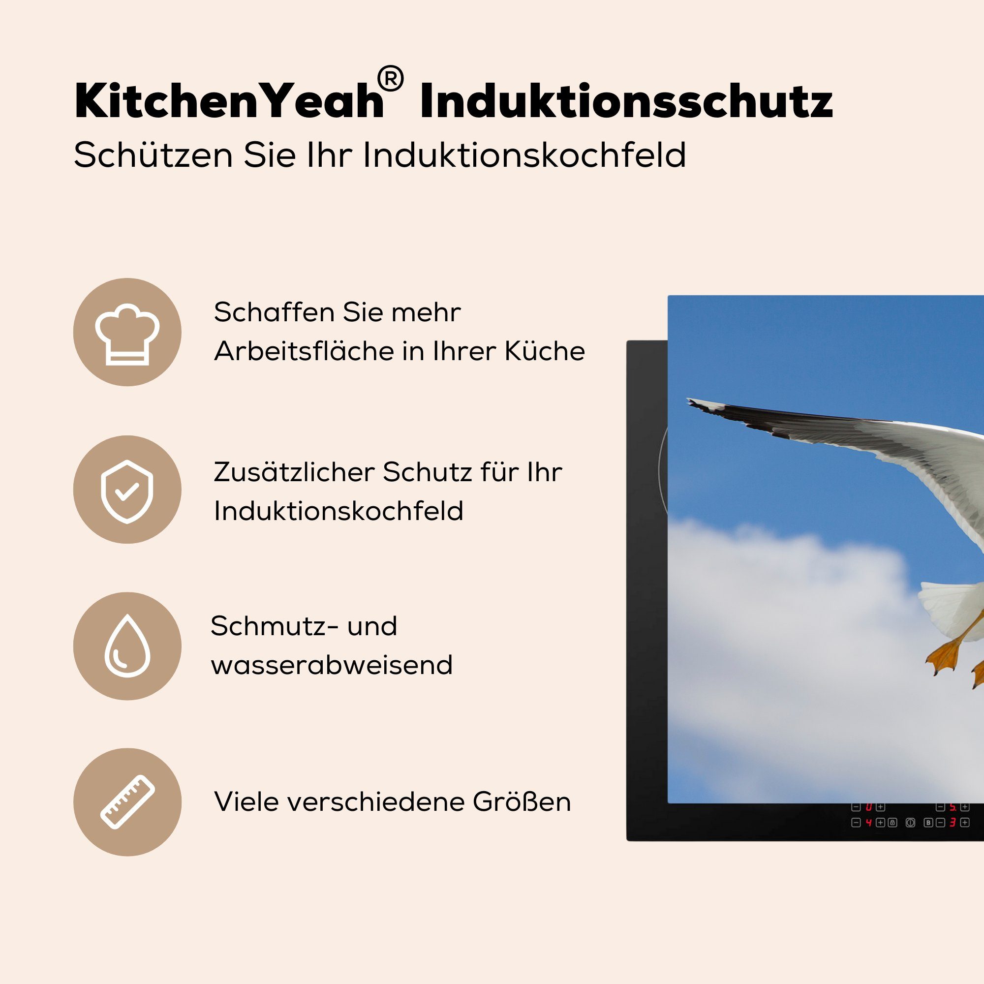 MuchoWow Herdblende-/Abdeckplatte - Vinyl, die 81x52 Vogel Möwe küche, tlg), - cm, (1 Schutz Induktionskochfeld Ceranfeldabdeckung für Himmel