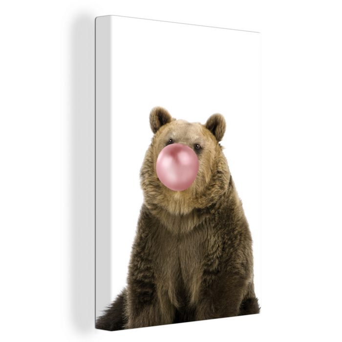OneMillionCanvasses® Leinwandbild Bär - Tiere - Kaugummi - Jungen - Mädchen - Kinder (1 St) Leinwand Bilder für Wohnzimmer Schlafzimmer