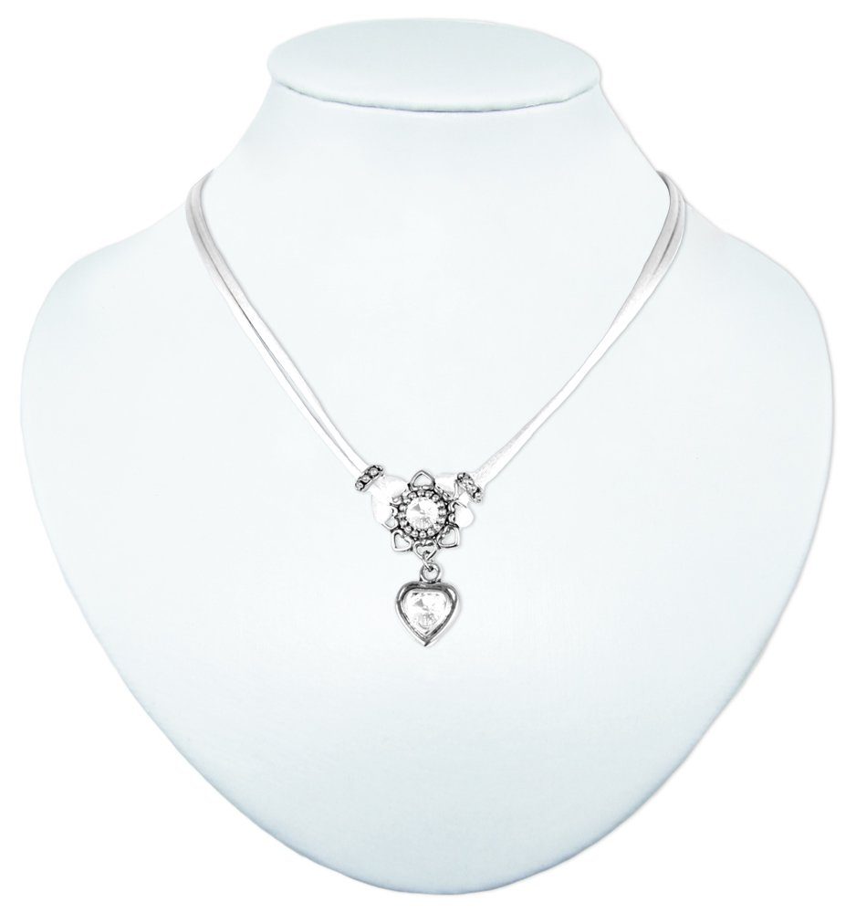 LUISIA® Kette mit Anhänger Chiara mit Herzblüte, Strassherz und Kristallen von Swarovski® (inkl. Schmuckbox)