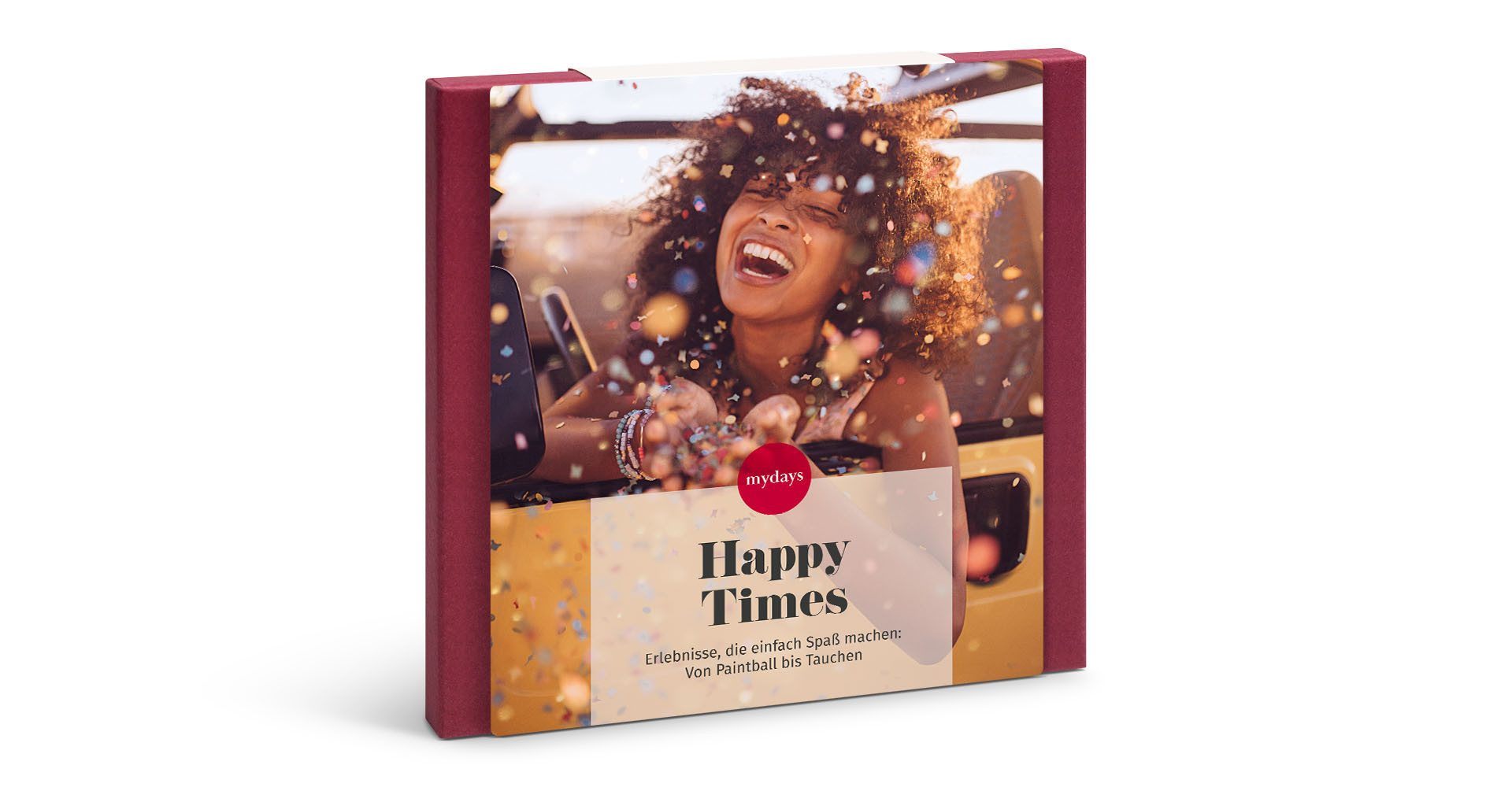 mydays Erlebnisgutschein Geschenkbox Happy Times, Die volle Portion Gluecksgefuehle. Erlebnismix mit Stimmungsbooster
