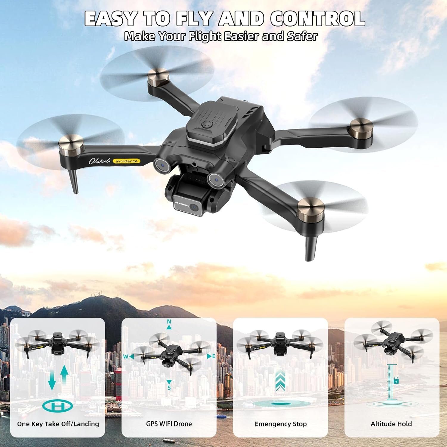 Kinder, Drohne für Kamera Drone 60 Minuten UHD, Anfänger HD Huanchenda (4K FlugzeitDrone GPS mit 4K 5G Motor) für Bürstenloser Erwachsene/Schüler WiFi mit