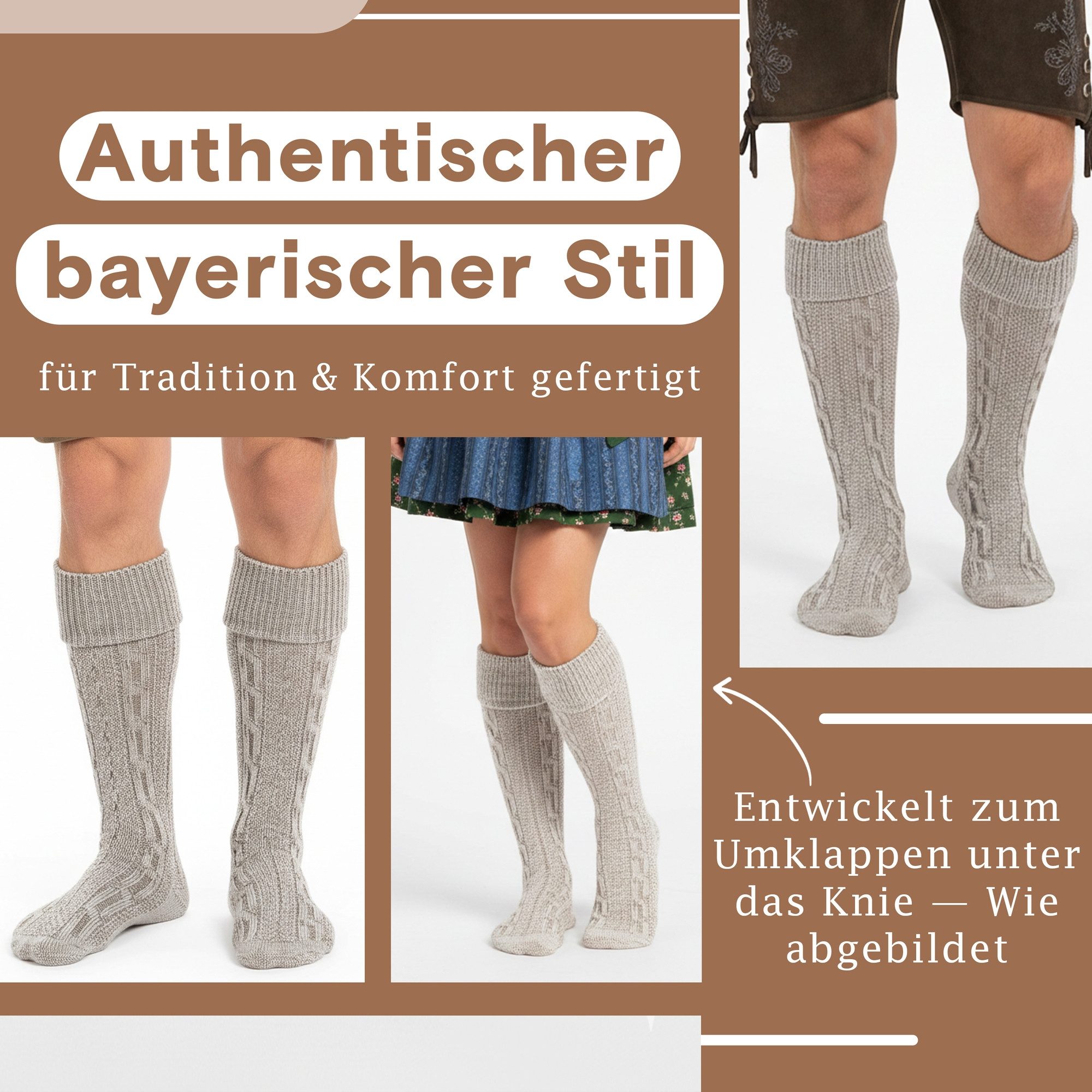 German Wear Trachtensocken GW250- 6xPaar AMZ (6er-Pack) 6er Pack Trachtenstrümpfe Lange Trachtensocken Strümpfe Socken 70cm