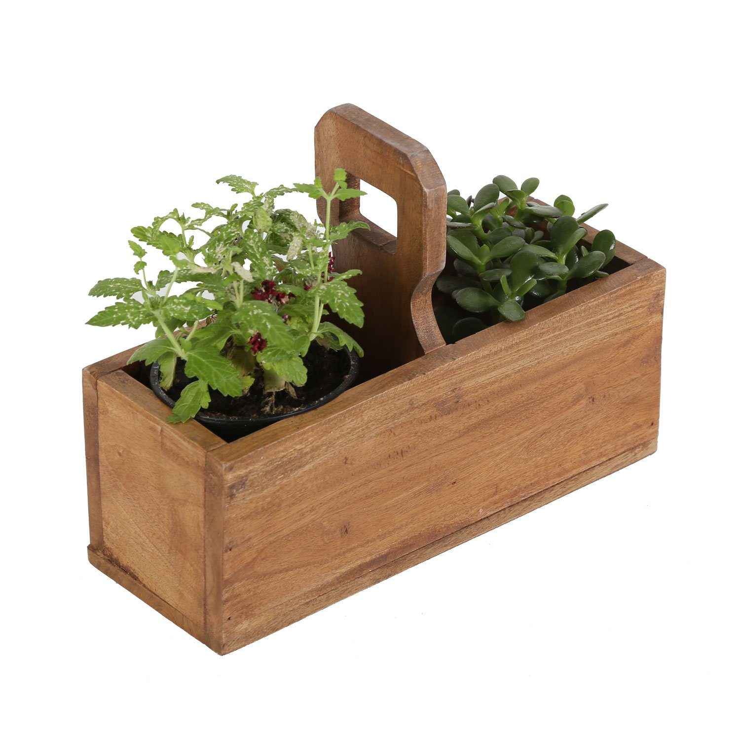 mit gefertigt aus Griff, Viola Holz Holz Tablett Moro Casa Blumenkasten Teak recyceltem Pflanzenbox Blumenkasten