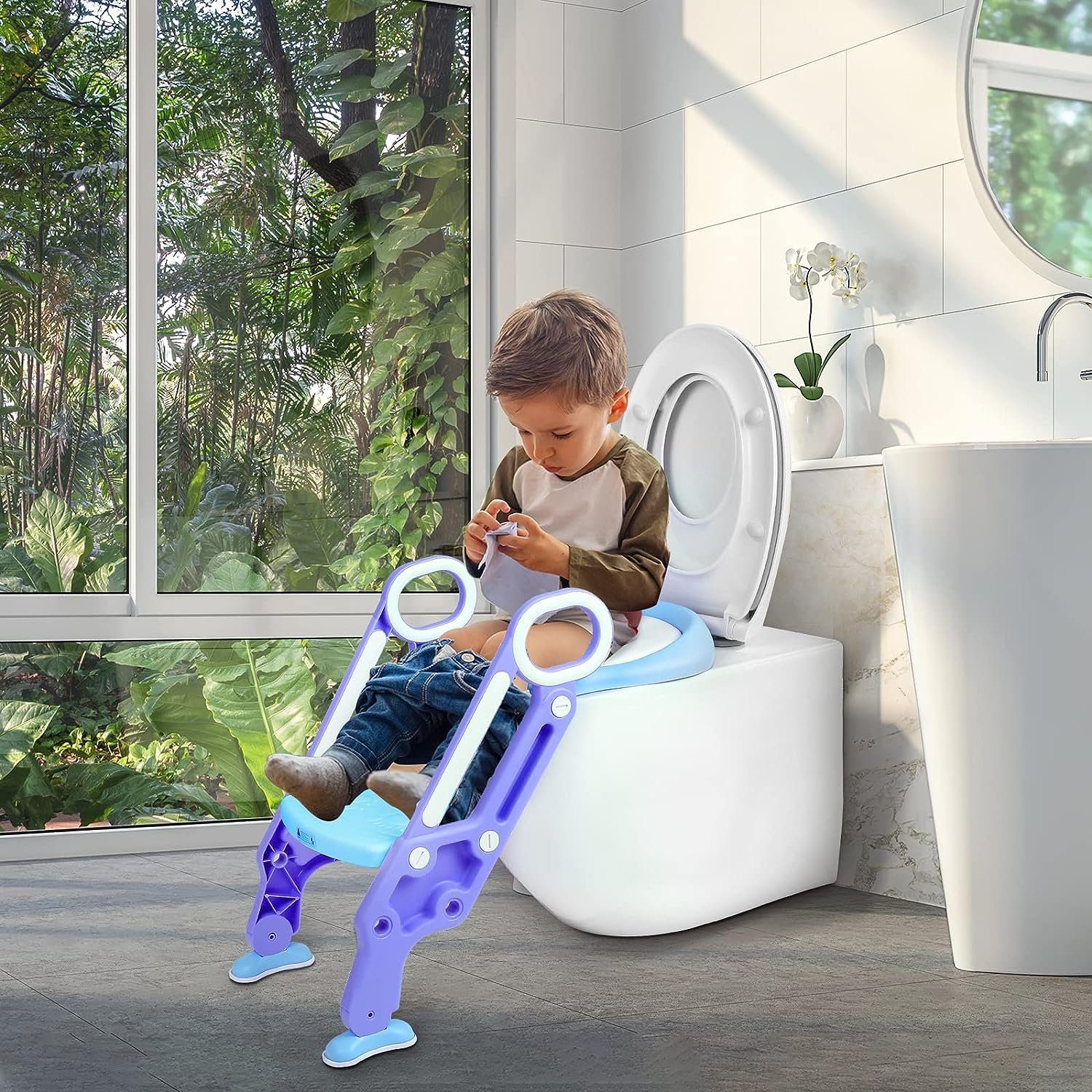 Toilettentrainer kinder Treppe, für Kinder mit Toilettensitz Toilettensitz TLGREEN HöHenverstellbar Blau