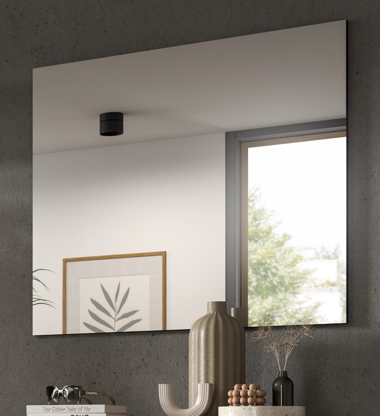 Inn.Furn Garderobenspiegel Cooper (Wandspiegel mit Basalt grau, 80 x 73 cm)