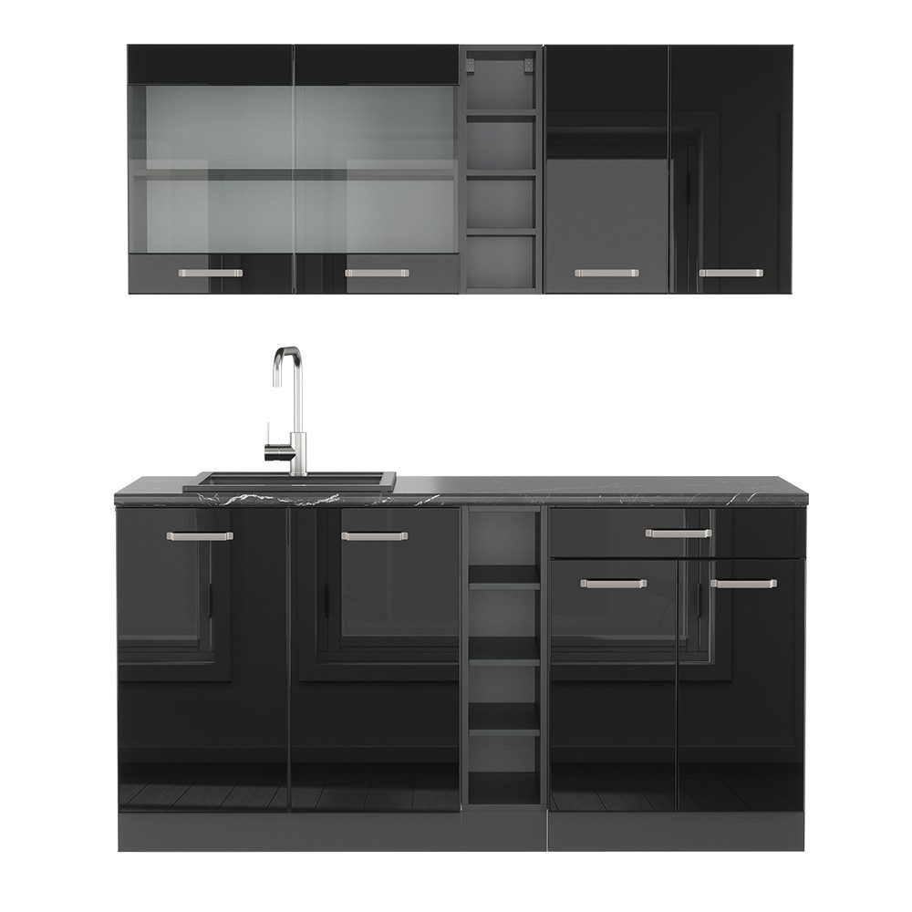 Vicco Küchenzeile R-Line, Schwarz Hochglanz/Anthrazit, 160 günstig online kaufen