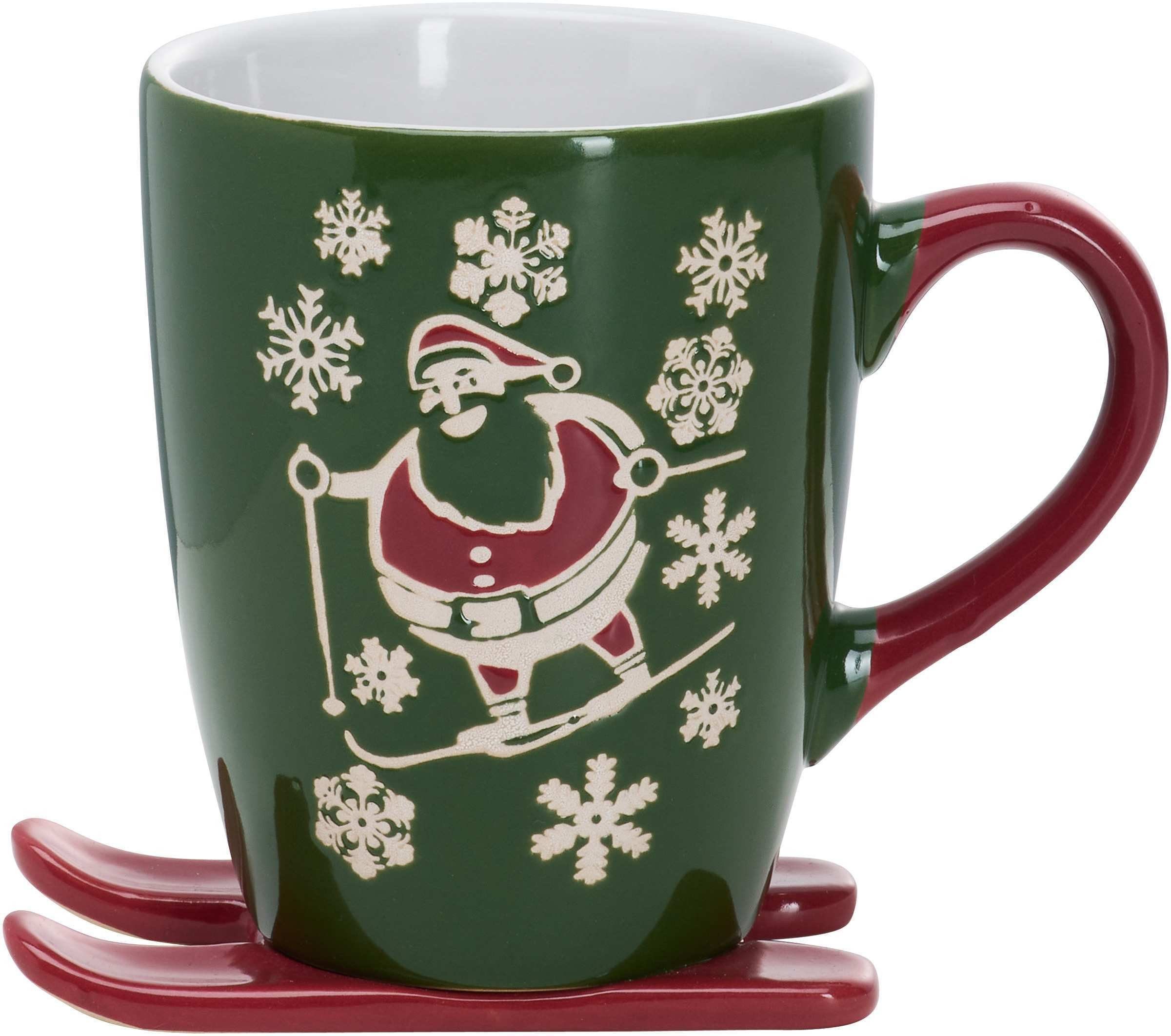 Ritzenhoff & Breker Becher Kaffeebecher mit Skifahrer Motiv aus Steingut 340 ml, Steingut, Geeignet für Heißgetränke wie Tee Kaffee Kakao Glühwein