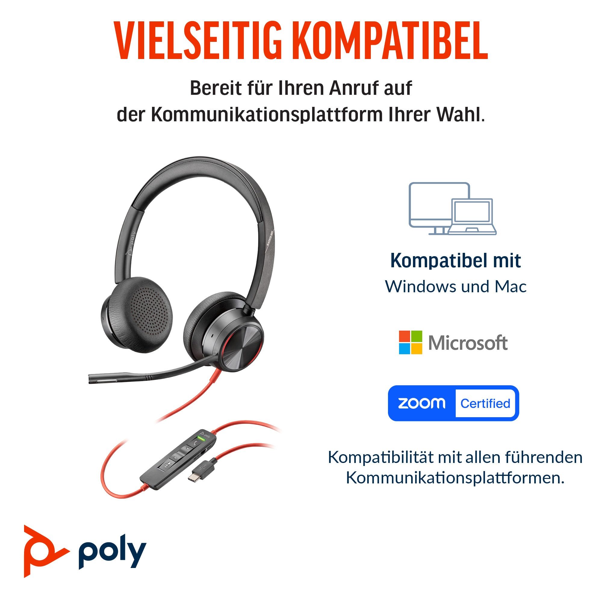 Polycom Poly Headset Blackwire C8225 Stereo USB-C/A PC-Headset