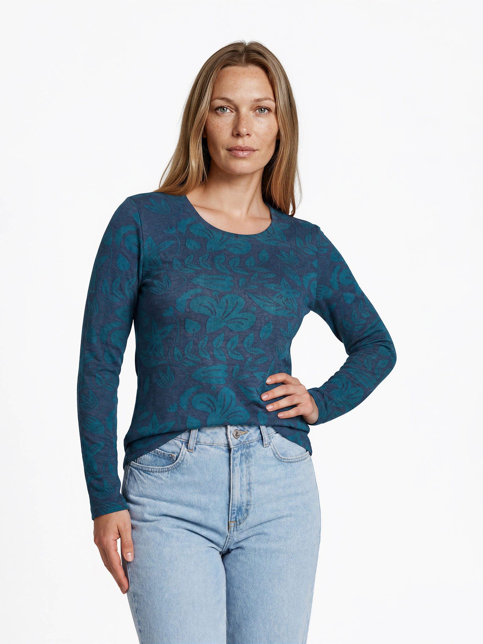 Himalaya Clothing Langarmshirt Damen Bio-Baumwolle florales Muster Modern Fit Casual GOTS-zertifiziertes Jersey mit Elasthan für weichen, flexiblen Sitz