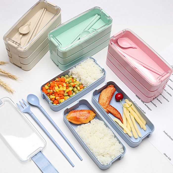 Devenirriche Lunchbox 3-Lagen Brotdose Bento-Box für Erwachsene 4-in-1 Meal prep Boxen Rose