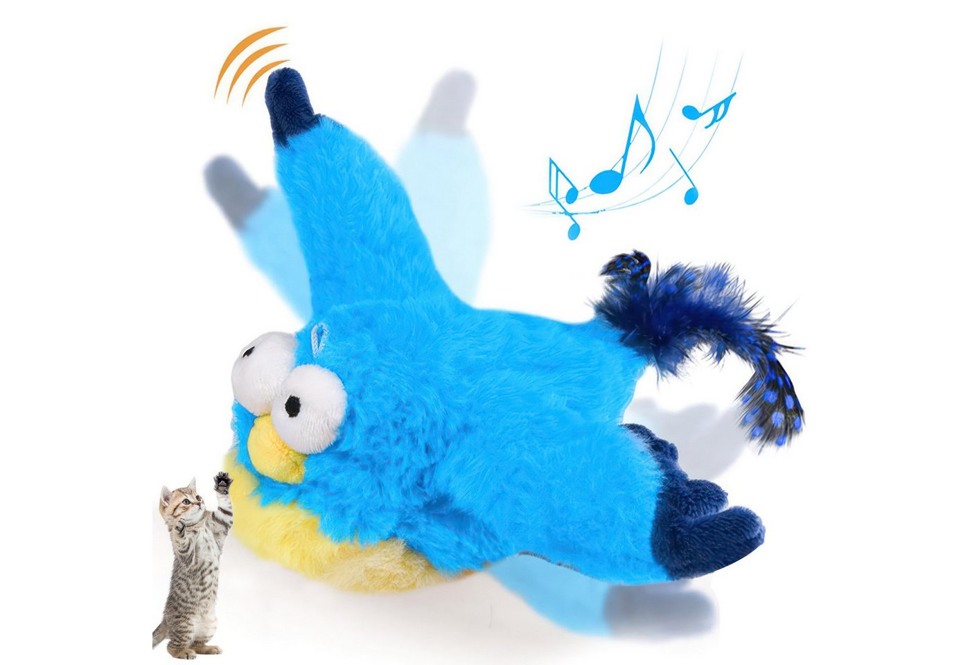 Thumbnail - BlingBin Tier-Intelligenzspielzeug Katzenspielzeug Vogel Fliegt, Elektrisch Flapping Bird Cat Toy, Polyester, ABS, 1 Set...