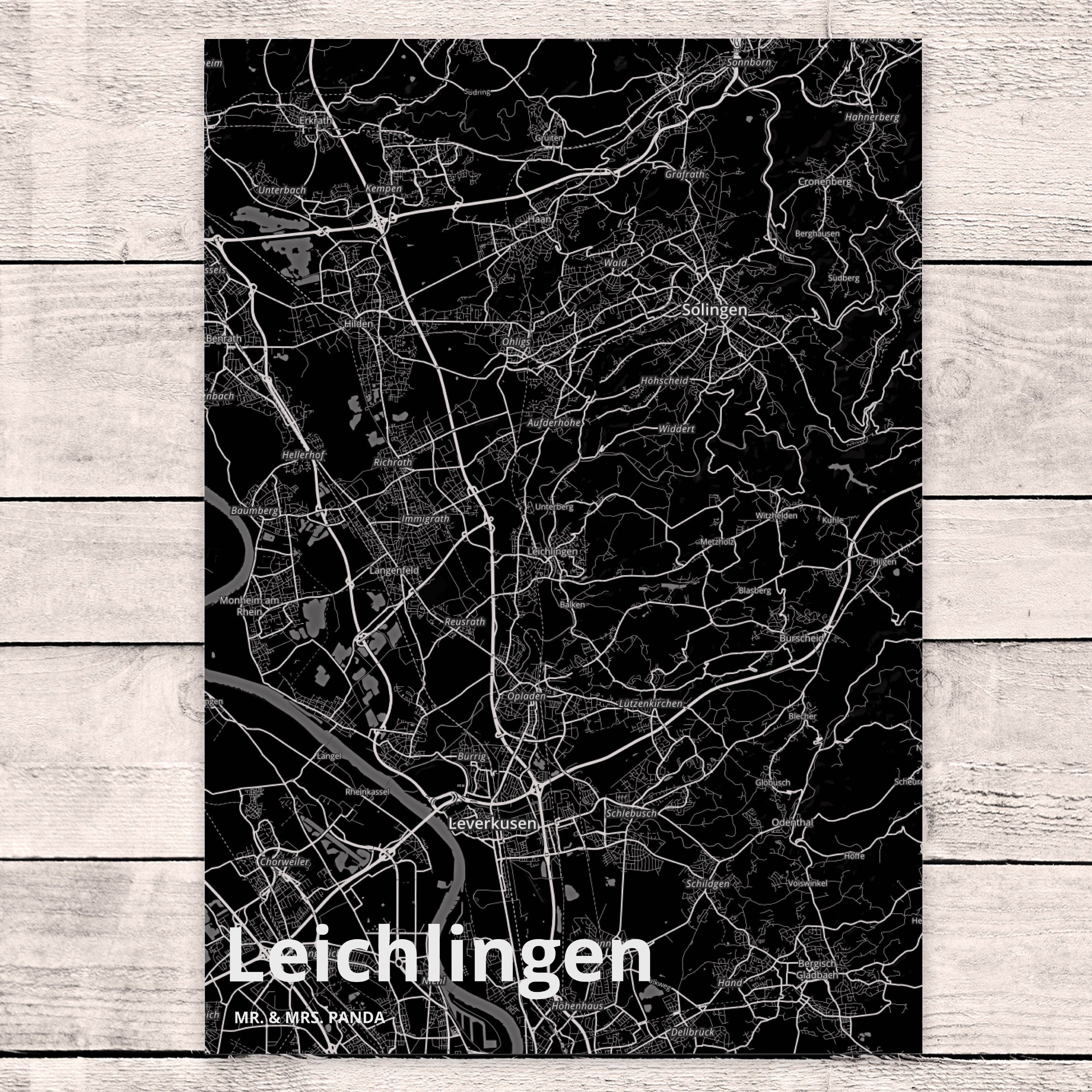 Mr. & Mrs. Panda Stadt Landkarte Leichlingen Dorf Geschenk, Grußkarte, - Karte Postkarte Map Sta
