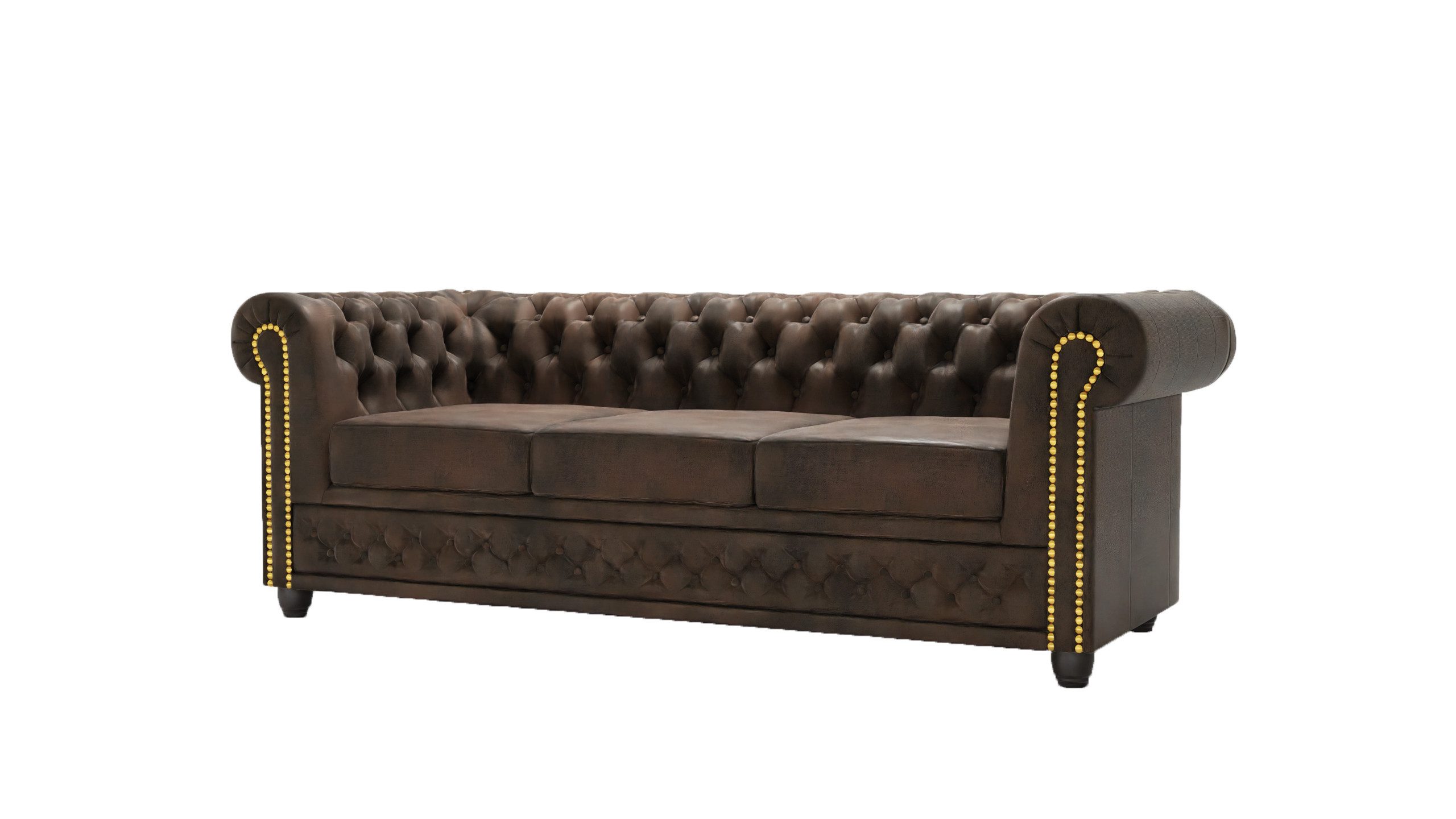 S-Style Möbel Chesterfield-Sofa Anton 3-Sitzer Sofa aus Vintage Optik Microfaser mit Holzfüßen, 1x 3-Sitzer-Sofa, mit Wellenfederung