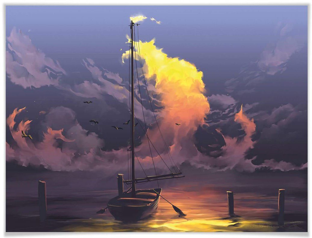 Segelboot, Bild, Bild St), Poster Wandposter (1 Boote Poster, & Schiffe Surrealismus Wandbild, Wall-Art