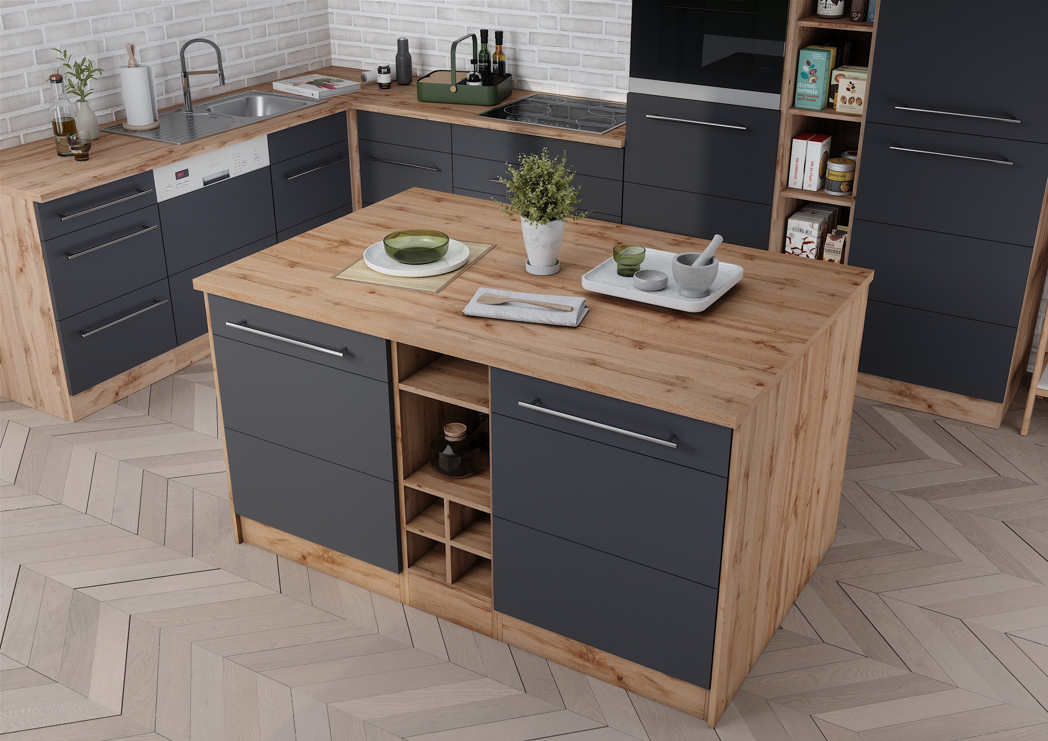 KOCHSTATION Kücheninsel KS-Wien, Breite 153 cm, MDF-Fronten, Flaschenregal günstig online kaufen