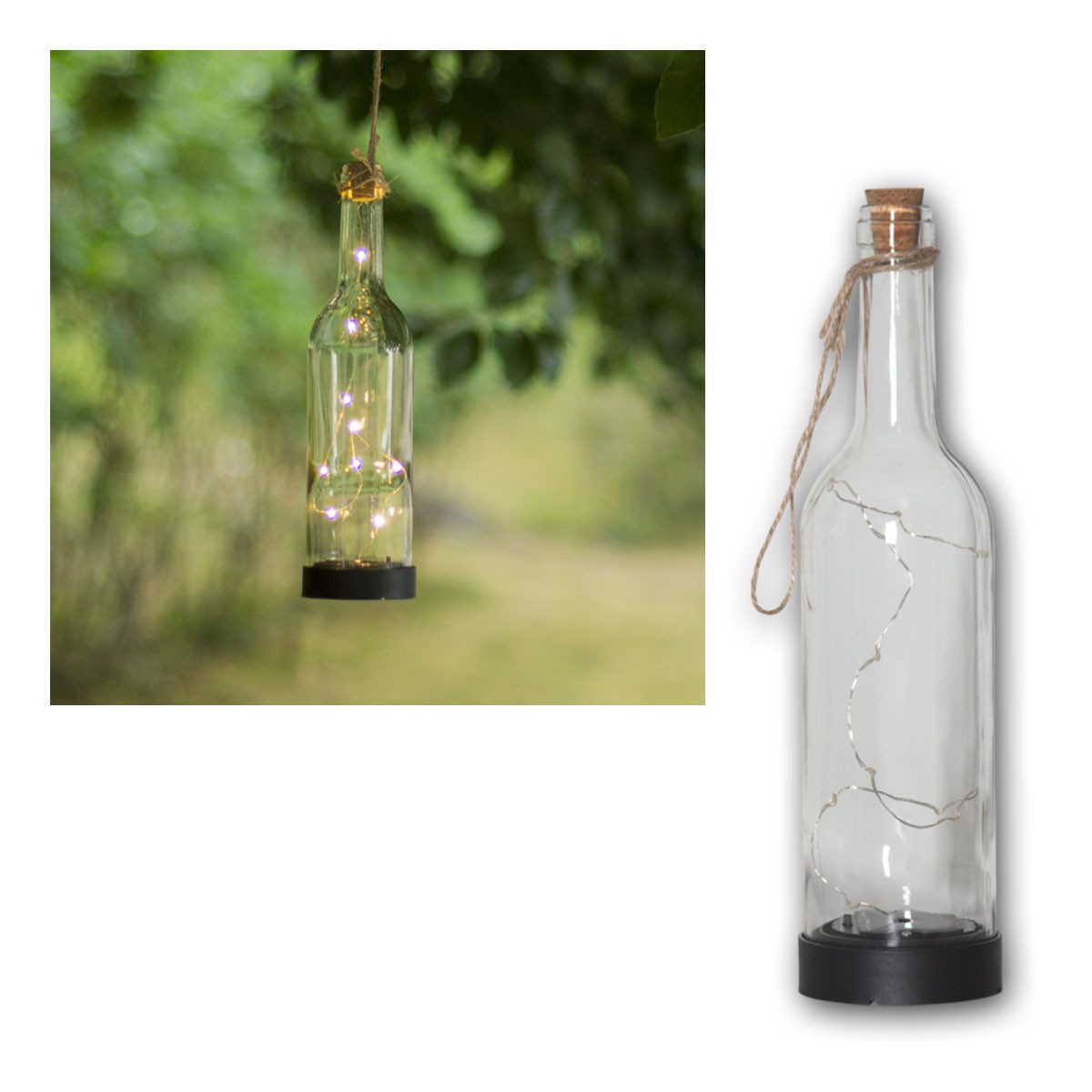 STAR TRADING LED Solarleuchte LED Solar Glas "BOTTLE", klares Glas, warmweiß, warmweiß