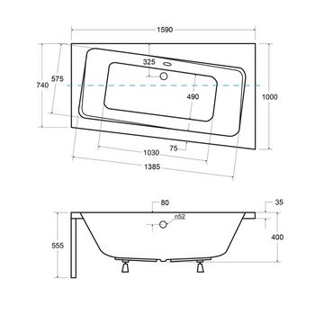 KOLMAN Badewanne Eckbadewanne Infinity 160x100, (Links/Rechts), Acrylschürze Styroporverkleidung, Ablauf VIEGA & Füße GRATIS