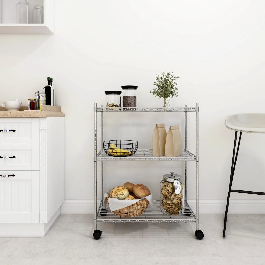 vidaXL Regal, Lagerregal mit 3 Böden und Rollen 60x35x81 cm Verchromt 150 k günstig online kaufen