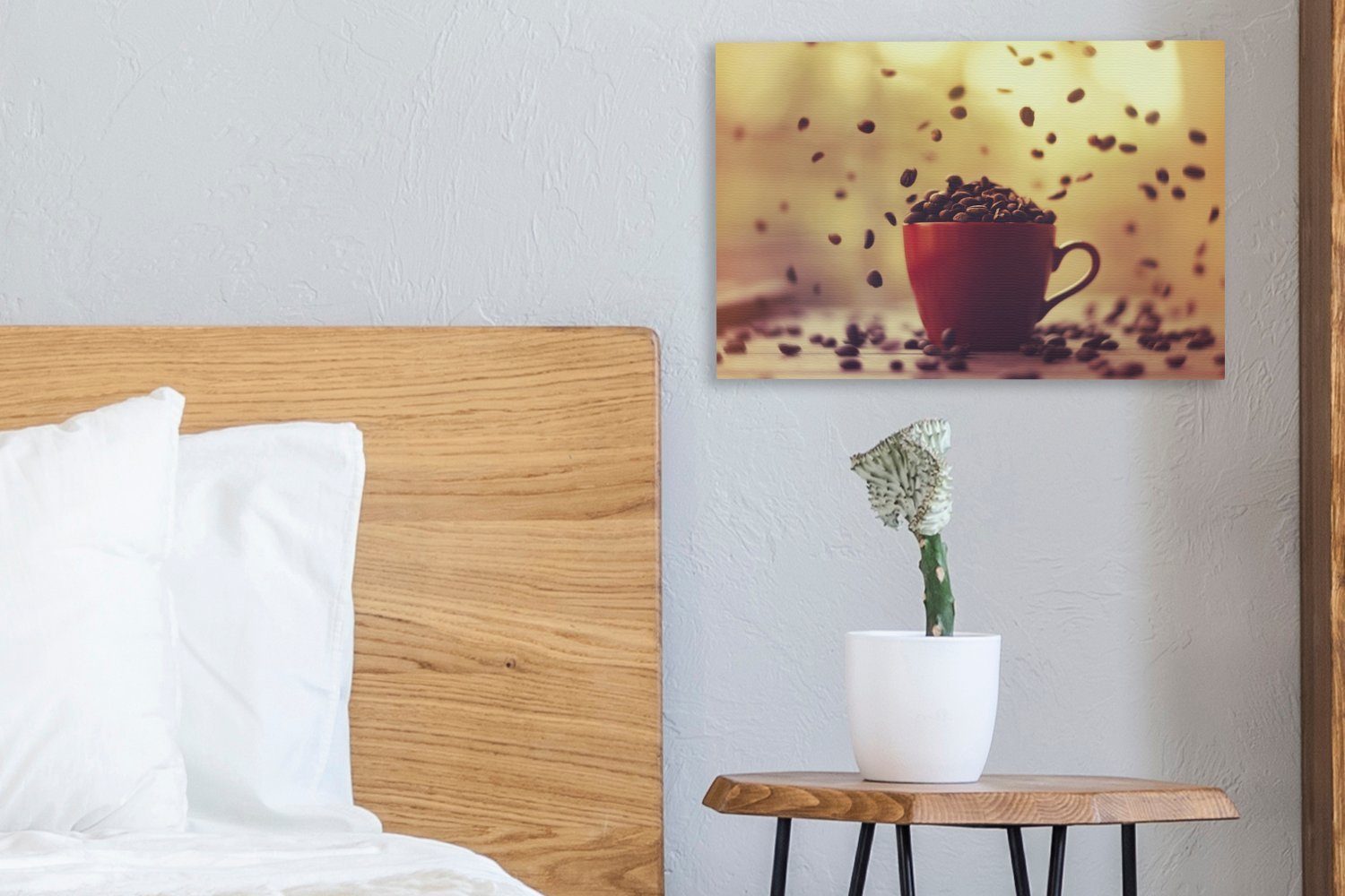 (1 30x20 Kaffeebohnen einer in St), cm OneMillionCanvasses® Fallende Wanddeko, Leinwandbilder, Kaffeetasse, Leinwandbild Aufhängefertig, Wandbild