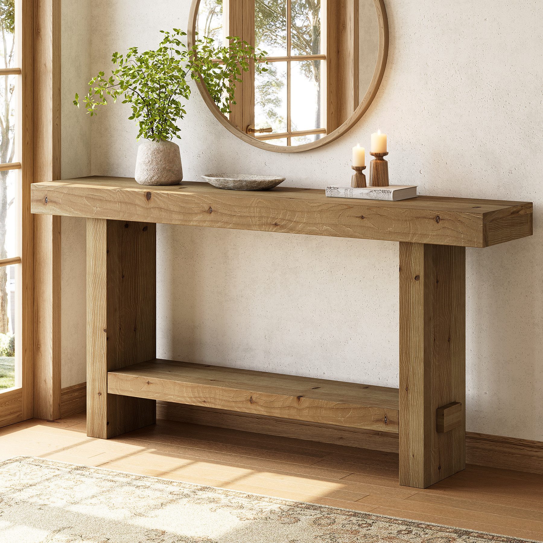 Tribesigns Konsolentisch Schmaler Massivholz Konsolentisch, 2 Stufiger Extra Langer Flurtisch