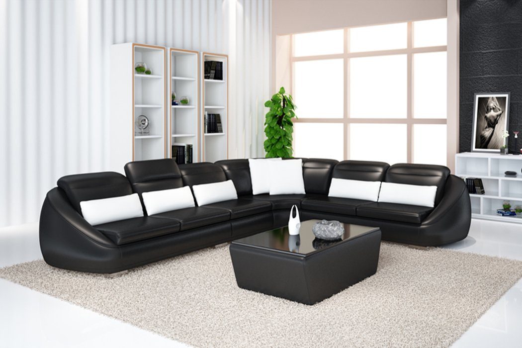 Garnitur mit JVmoebel Ecksofa, Ecksofa Polster Designer Hocker Couch Schwarz Sofa