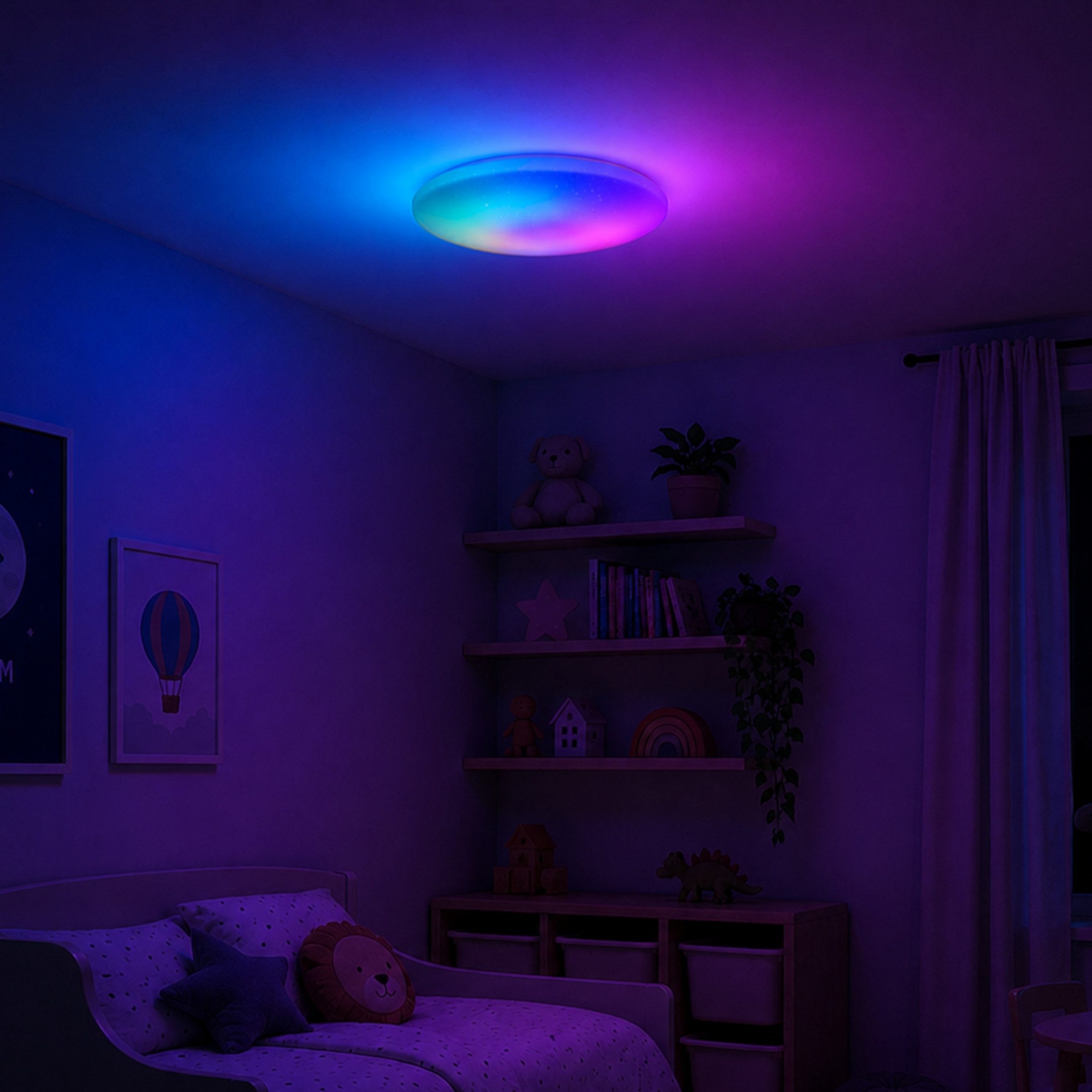 Lightbox Deckenleuchte, CCT - über Fernbedienung, LED fest integriert, warmweiß - kaltweiß, LED-Deckenlampe, Fernbedienung, Ø 49cm, 4500 lm, CCT, IC RGB, dimmbar