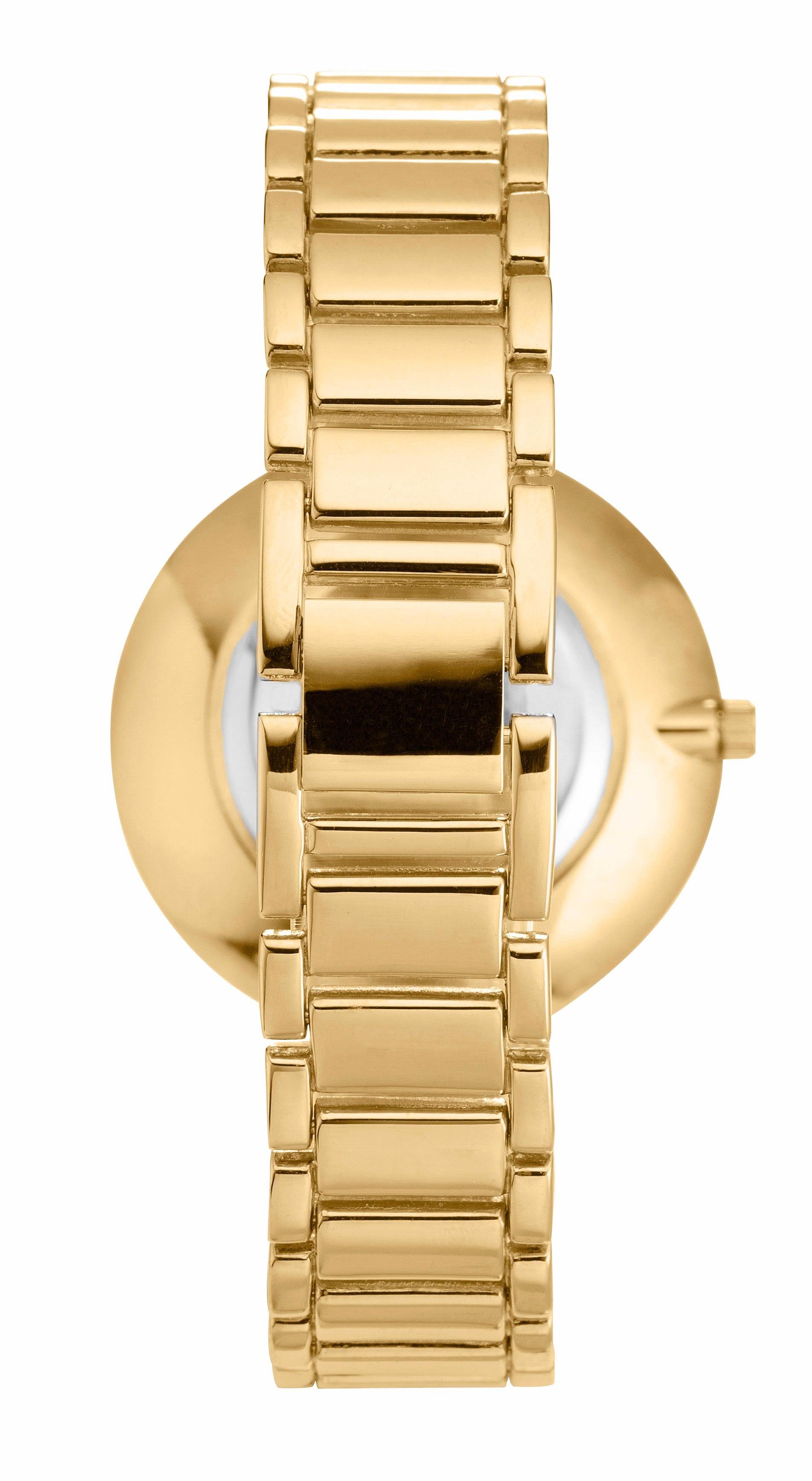 Firetti Quarzuhr, (Set, 4-tlg., inkl. Ohrstecker und Kette mit Anhänger), Armbanduhr, Damenuhr, Glassteine, ideal auch als Geschenk