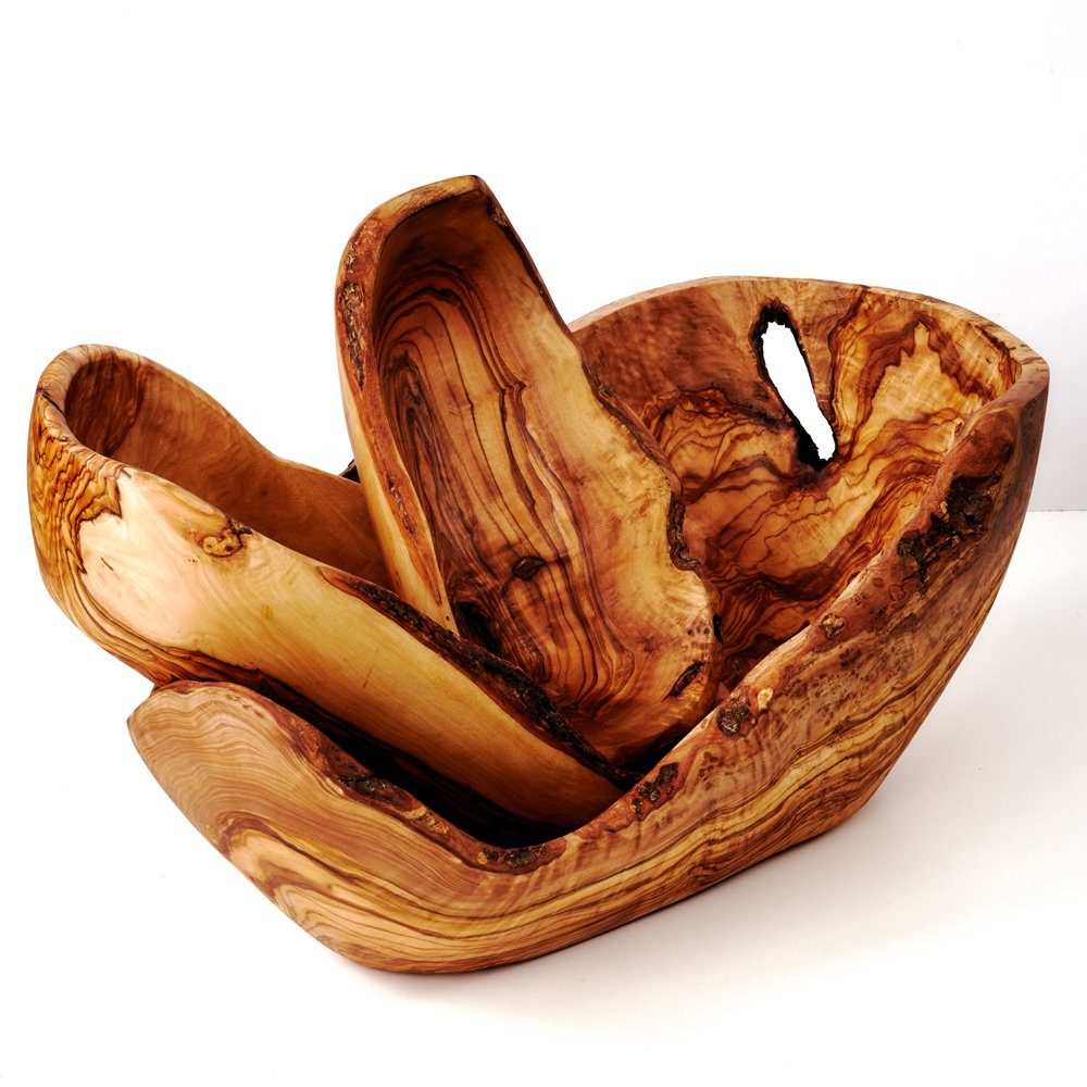 Brotschale 2er oder 3er Set Obstschale oval aus Olivenholz mit Naturrand