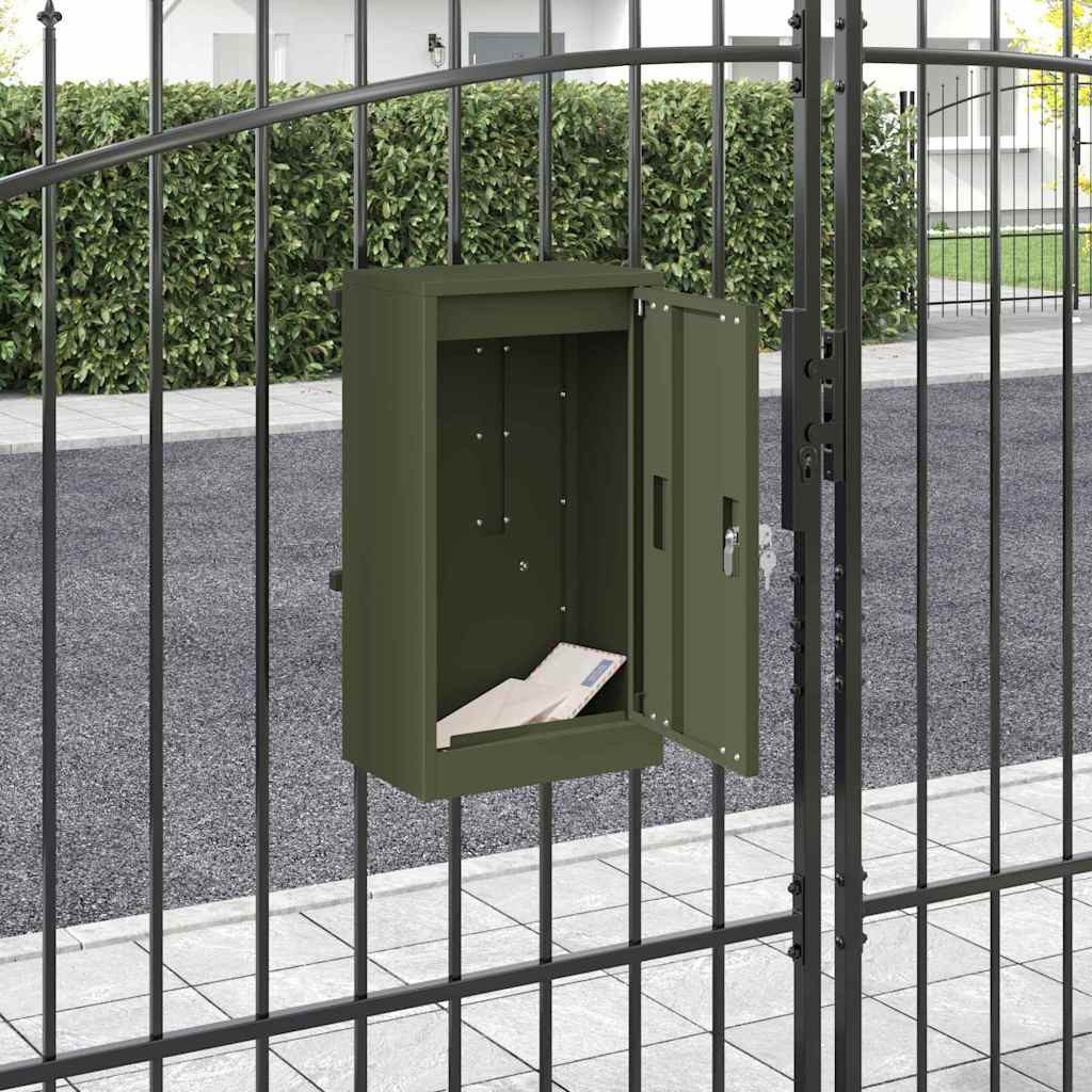 vidaXL Briefkasten Briefkasten mit Speicher mit Tür Olivgrün 30 x 20 x 55 cm Stahl (1-St)