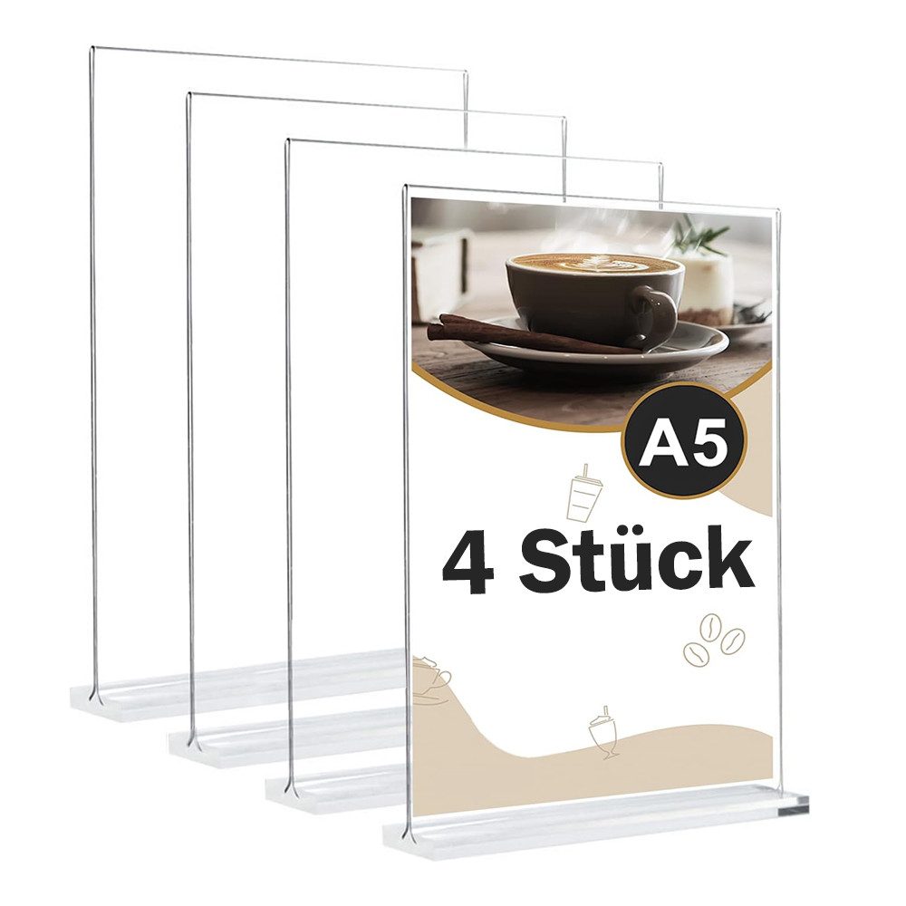 TUWENA Stehsammler 4 Stück Acryl Tischaufsteller A4/A5,Vertikaler Tischaufsteller Ständer, T-Ständer für Prospekte Menükarte Werbung Fotorahmen