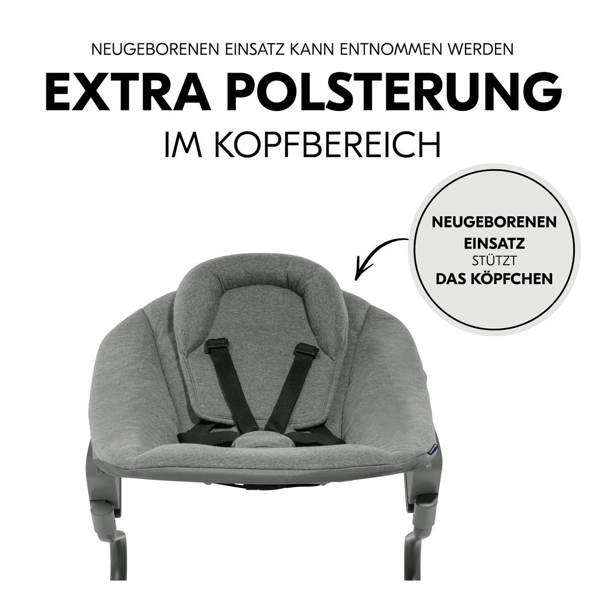 Hauck Hochstuhl Alpha Plus Black Newborn Set Premium (Set), Holz Babystuhl ab Geburt inkl. Aufsatz für Neugeborene & Sitzauflage