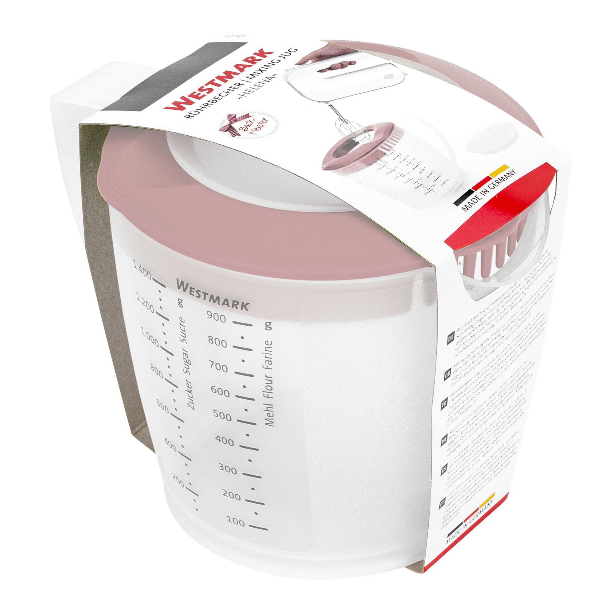 WESTMARK Becher Rührbecher mit Deckel Helena 1 4 Liter, PP, Zweigeteilter Deckel Ausgießer mit Sieb Funktion