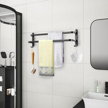 SEEZSSA Handtuchhalter No Punch Handtuchhalter, Badezimmer Raum Aluminium Badetuchhalter, Zwei Handtuchhalter, 60 cm, schwarz