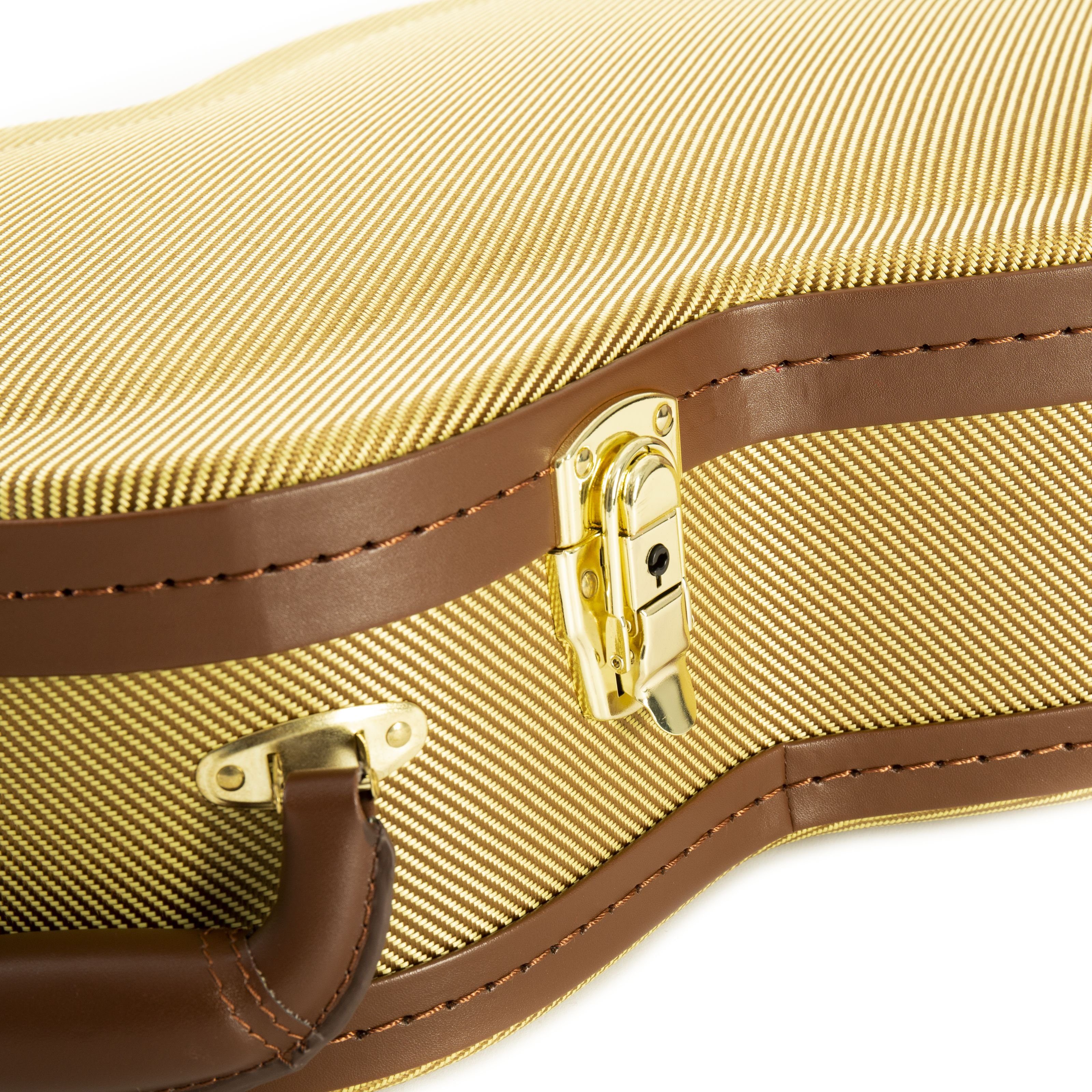 FAME Gitarrentasche (Gitarrenkoffer wetterfester Formkoffer für Konzertgitarre Gitarrencase mit Zubehörfach und robusten Metallschnallen Tweed Case Holzkern rotes Plüsch-Innenfutter Zubehörfach, Gitarrenkoffer und Gitarrentaschen, Gitarrenkoffer Konzertgitarre), Gitarrenkoffer, wetterfester Formkoffer, Gitarrencase mit