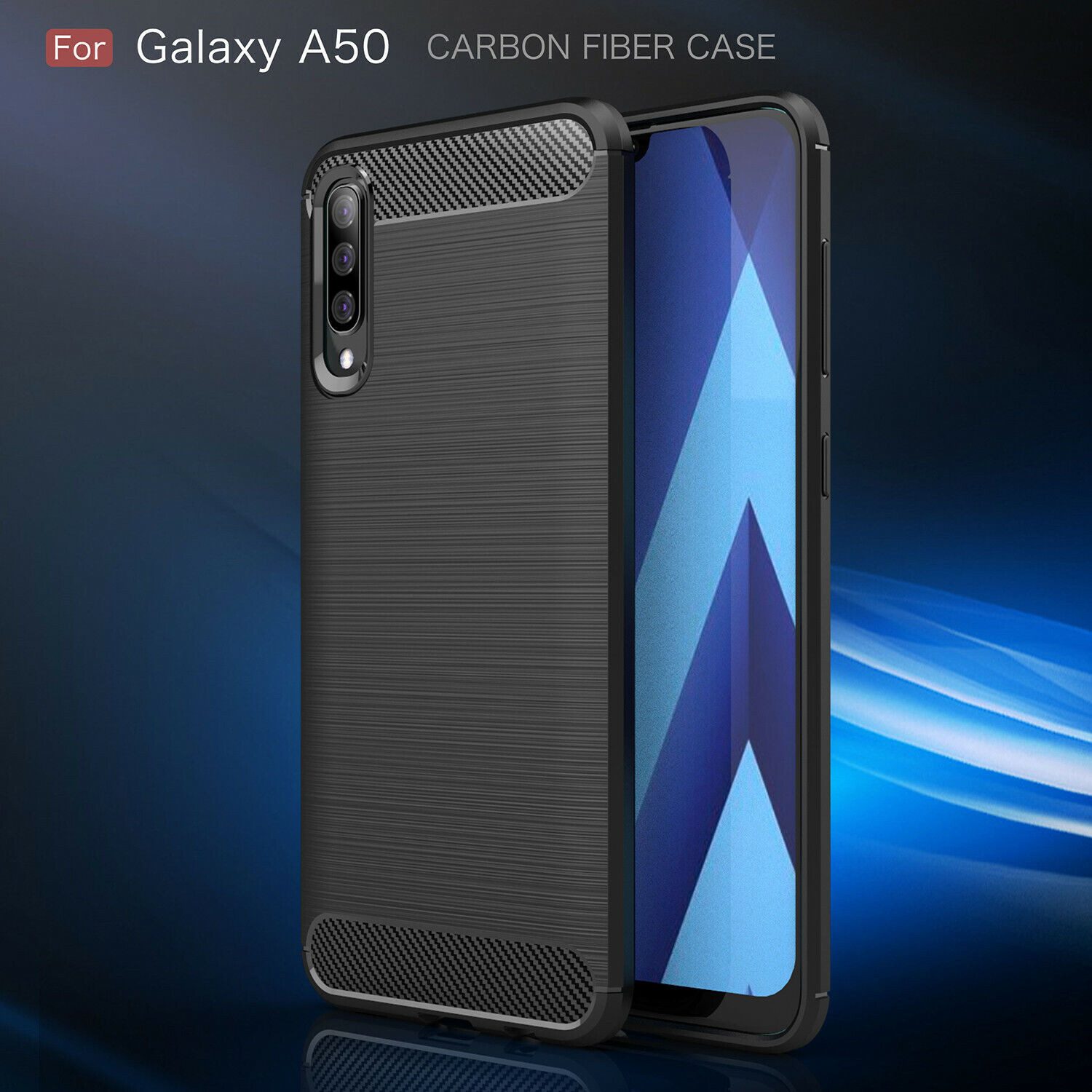 betterfon Handyhülle Carbon Hülle für Samsung Galaxy A50 TPU Silikon Bumper Schwarz, Carbon-Look – stoßfestes Case mit Air-Cushion & Metall-Optik