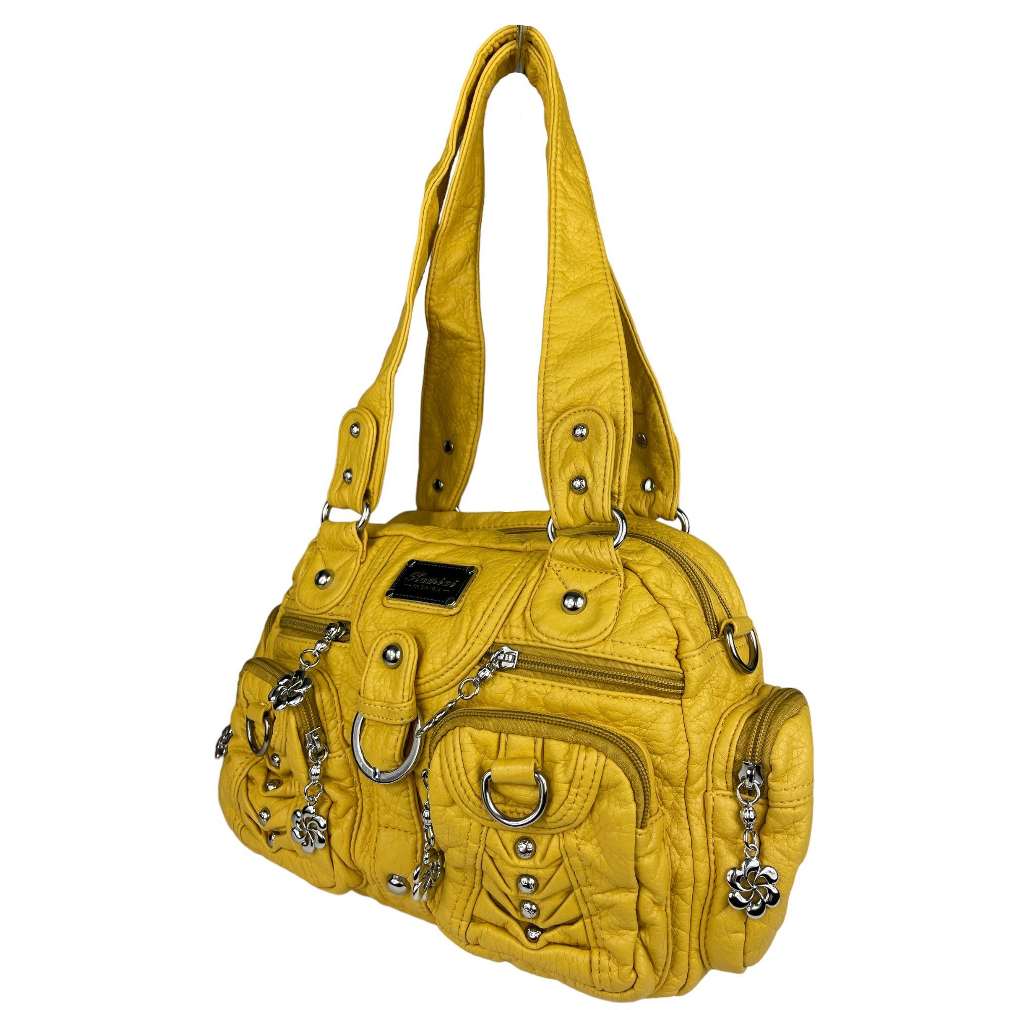 Taschen4life Schultertasche klassische Damen Handtasche (Schultertasche) mit Nieten AKW22032, viele Fächer, verstellbarer abnehmbarer Schulterriemen
