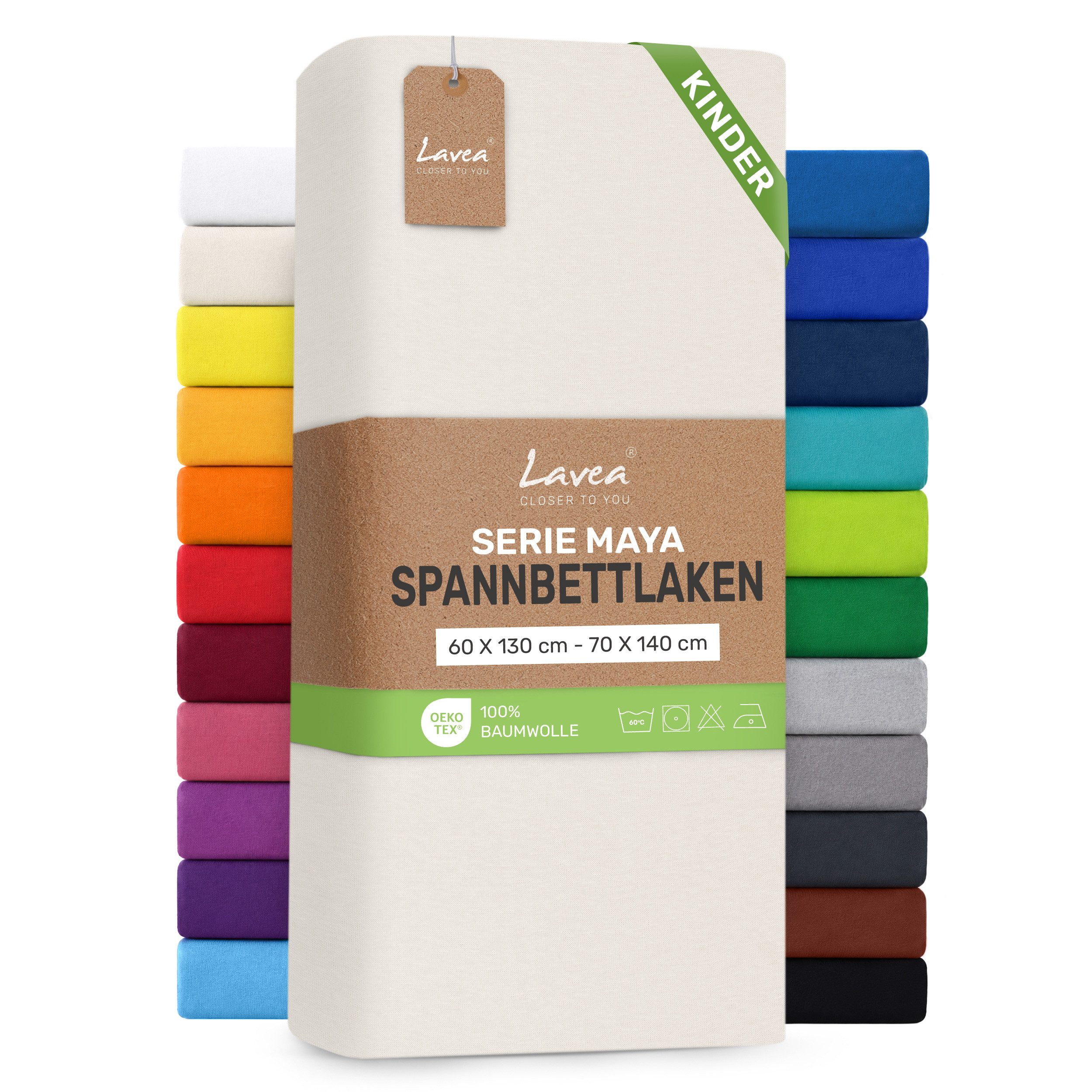 Lavea Spannbettlaken Bettlaken Maya, 180x200cm, 200x200cm, 140x200cm, 160x200cm, 100% Baumwolle Jersey, Gummizug: rundum, (1 Stück), für Matratzen, Topper, Boxspring- und Wasserbetten, weich, langlebig