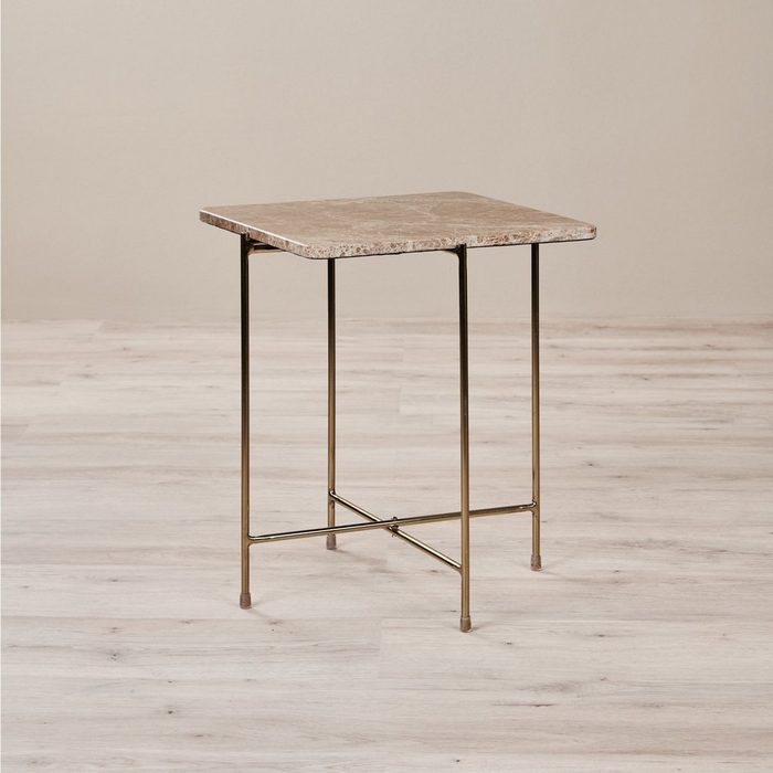 carla&marge Couchtisch Italiano (Tisch mit brauner Marmorplatte und goldfarbenem Fußgestell aus Eisen 50x40x40 cm (HxBxT) Couchtisch mit brauner Marmorplatte