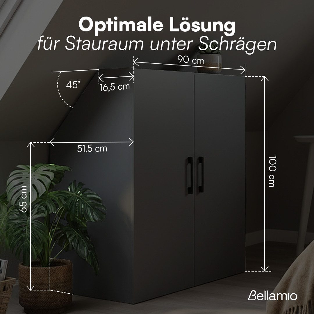 Bellamio Regal Aland Dachschrägenregal mit 45°-Winkel, Regal für Dachschrägen, Schwarz, 90 cm breit mit 2 Türen, verfügbar mit & ohne Türen – Bild 5 von 5