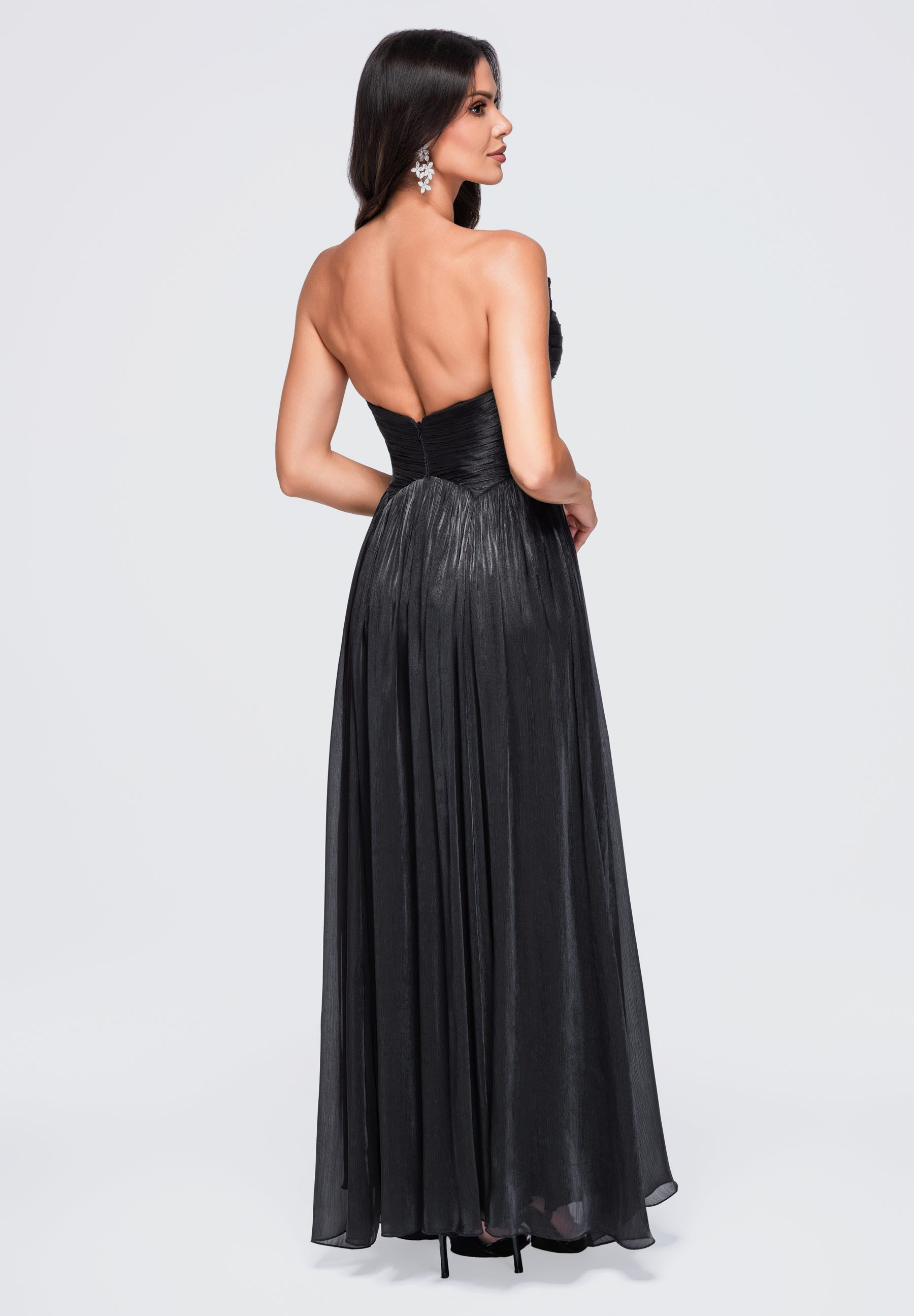 OMBRE Abendkleid Damen Abendkleid Maxi mit Herz-Ausschnitt Schwarz M (kein Set, 1-tlg) in Unifarbe