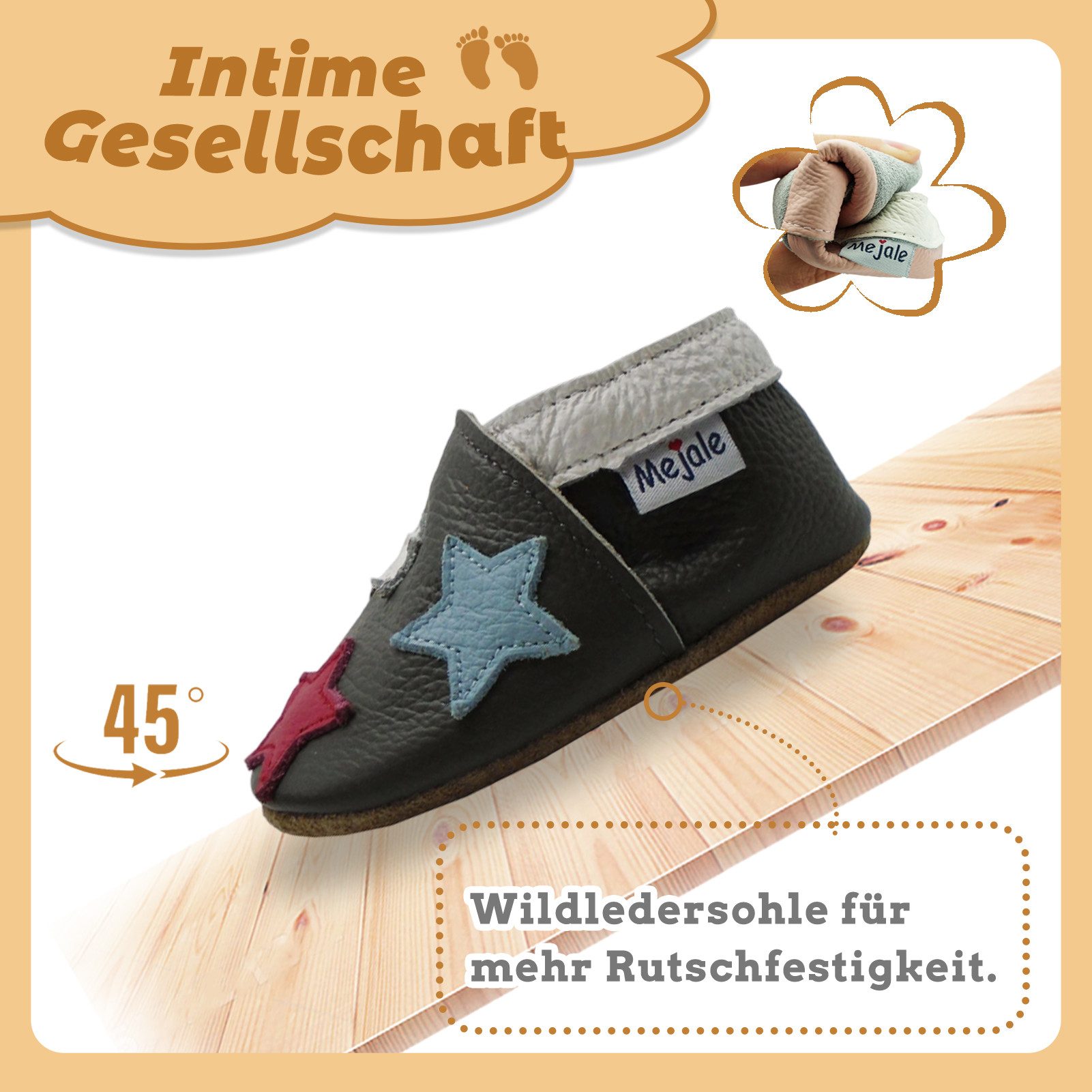Mejale Mejale Leder Krabbelschuhe Babyschuhe Lauflernschuhe 100% Leder Hausschuh 100%Leder