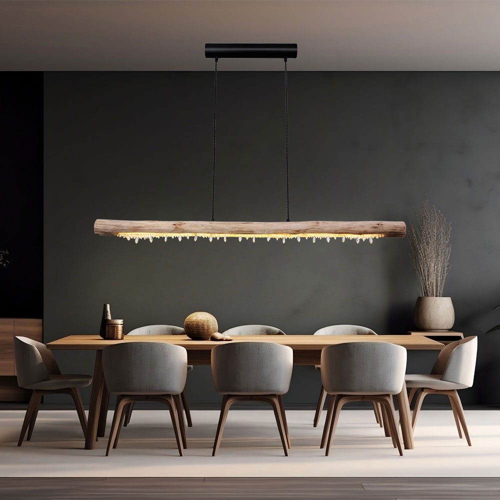 GLOBO LIGHTING LED-Hängeleuchte, LED-Leuchtmittel fest verbaut, Warmweiß, Decken Hängeleuchte Holzbalken natur Pendelleuchte Kristall Dekor