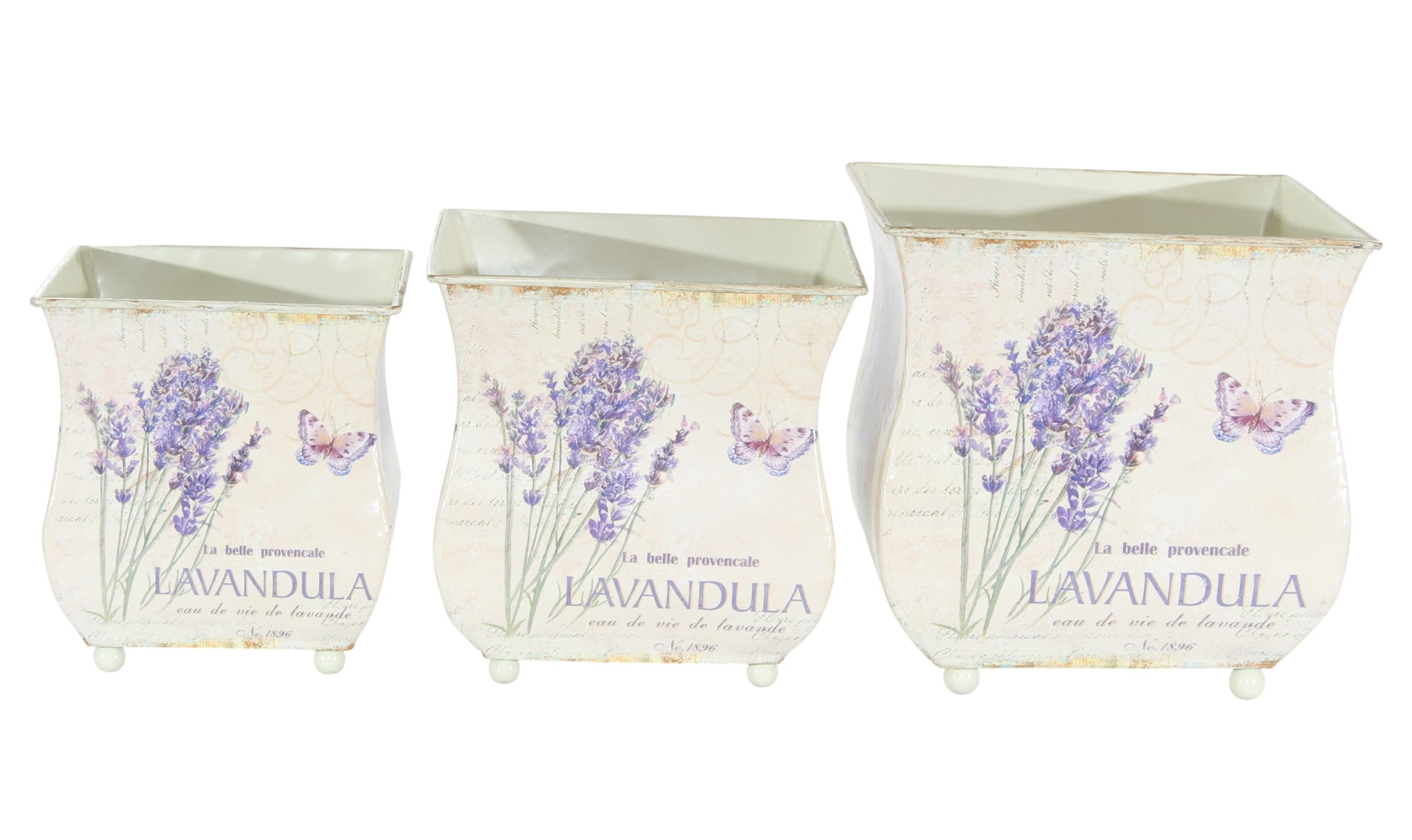JS GartenDeko Übertopf Übertöpfe 3er-Set Lavandula Lavendel Provence Landhaus H 13–18 cm