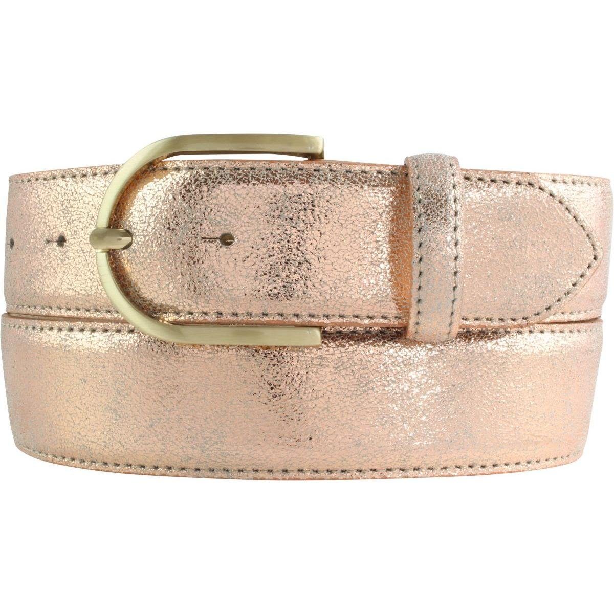BELTINGER Ledergürtel Damen-Gürtel mit Metall-Optik Echt Leder 4 cm - Leder-Gürtel Metallic- (1-St)