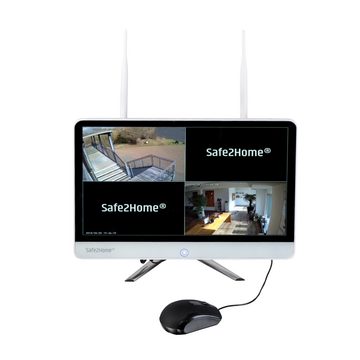 Safe2Home Kamera Set Monitor inkl Rekorder - innen außen - Funk Kameras Überwachungskamera (Innen und Außenbereich, 4x Funkkameras Safe2Home, Bewegungserkennung, Nachtsichtfunktion, Live-Zugriff via APP)