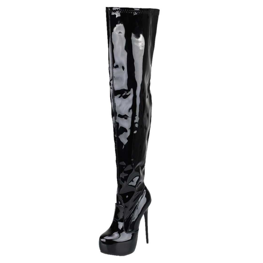 Erogance Erogance Stretchlack Overknee Stiefel E3000 Größe 36 - 46 High-Heel-Stiefelette vegan