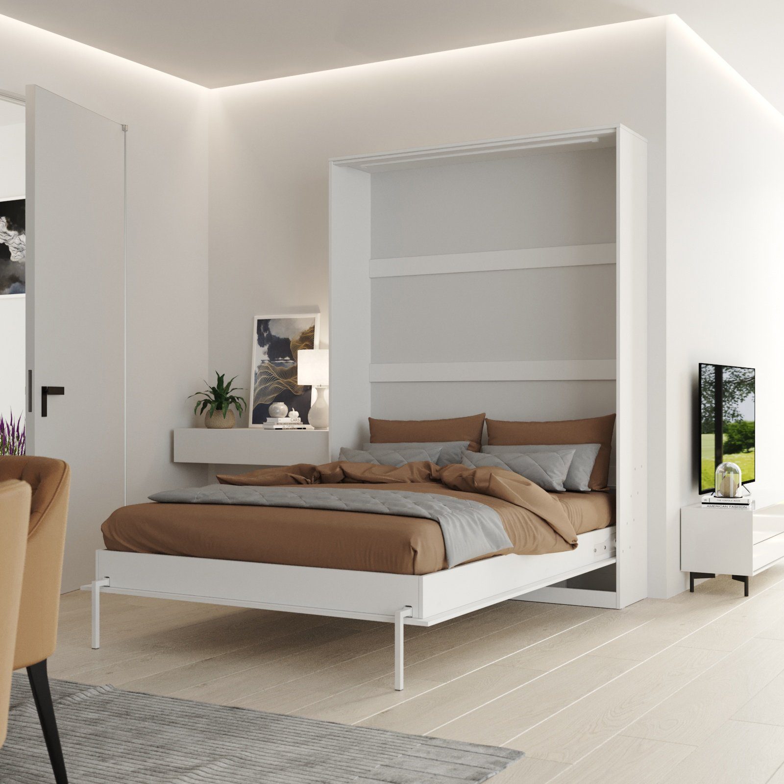 SMARTBett Schrankbett Wandklappbett 100/ 140/ 160x200 cm Weiß mit Gasdruckf günstig online kaufen